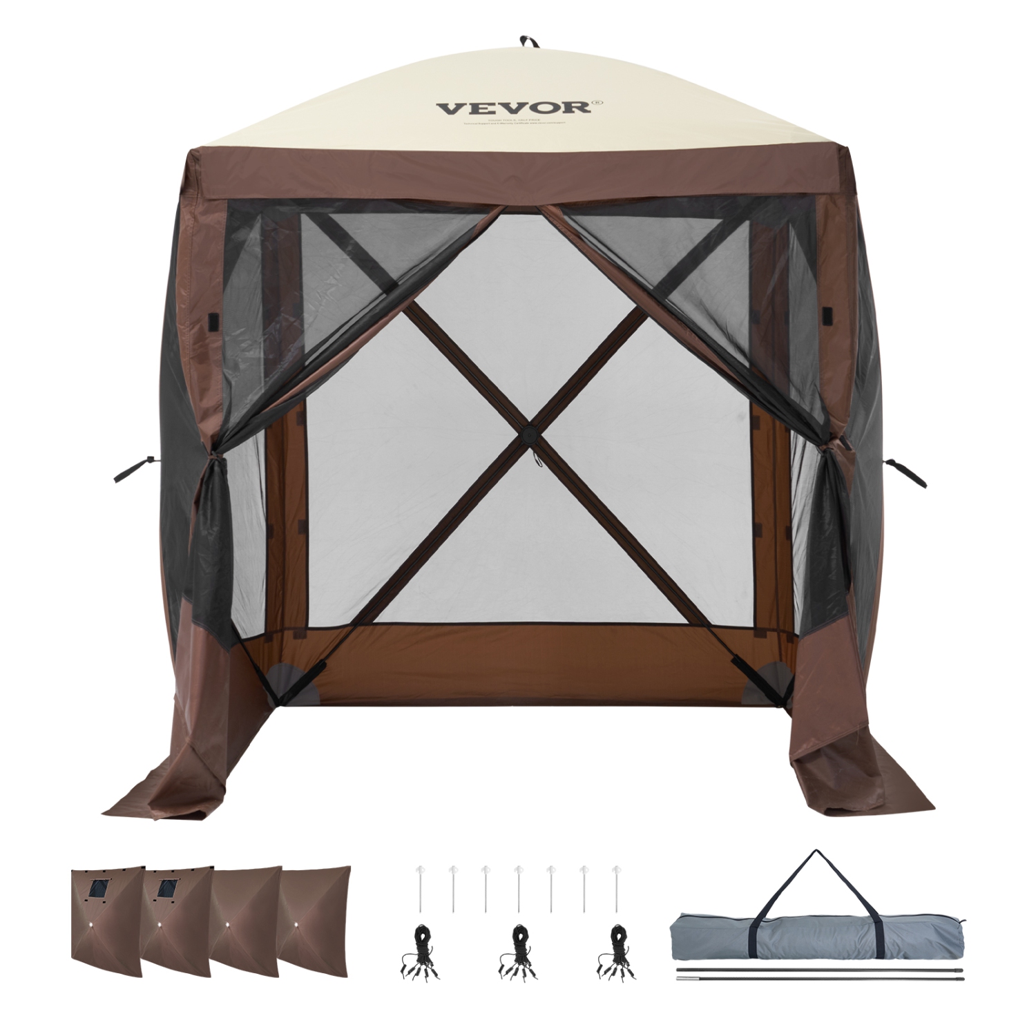 Tente escamotable pour abri de jardin VEVOR, tente à moustiquaire escamotable avec auvent à 4 côtés, 4 chiffons d'intimité amovibles et fenêtres en