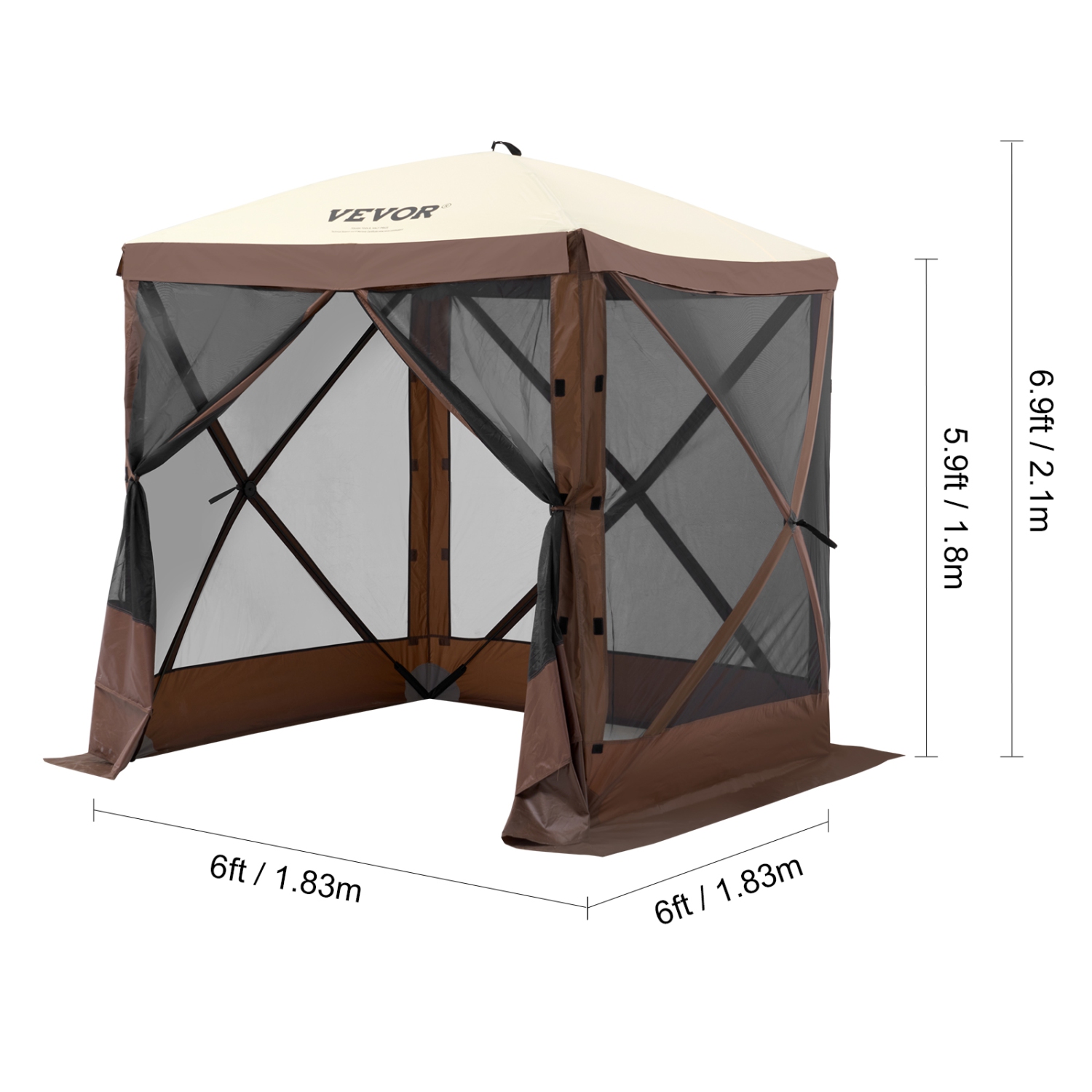 Tente escamotable pour abri de jardin VEVOR, tente à moustiquaire escamotable avec auvent à 4 côtés, 4 chiffons d'intimité amovibles et fenêtres en