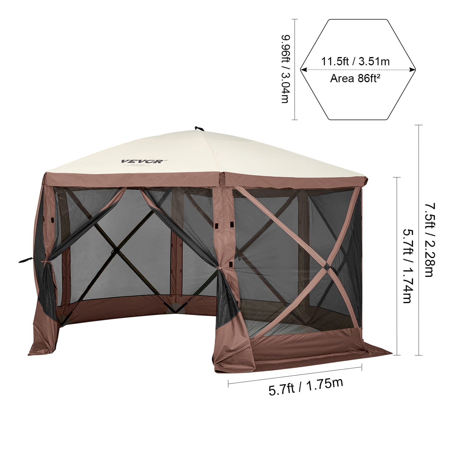 VEVOR Pop Up Gazebo Tent, Pop-Up Screen Tent 6 Sided Canopy Sun Shelter with 6 Removable Privacy Wind Cloths & Mesh Windows 11.5x11.5FT Quick Set
