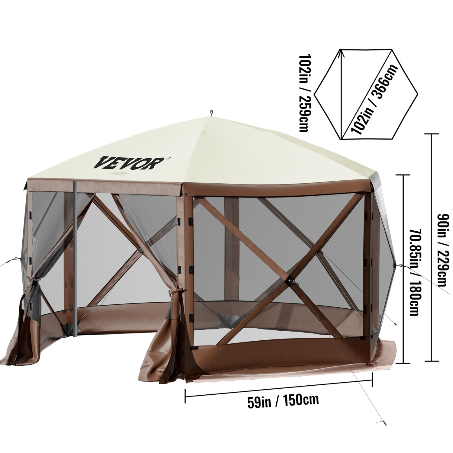 VEVOR Gazebo Screen Tent, 10 x 10 ft, 6 Sided Pop-up Camping Canopy Shelter Tent with Mesh Windows, Portable Carry Bag, Ground Stakes