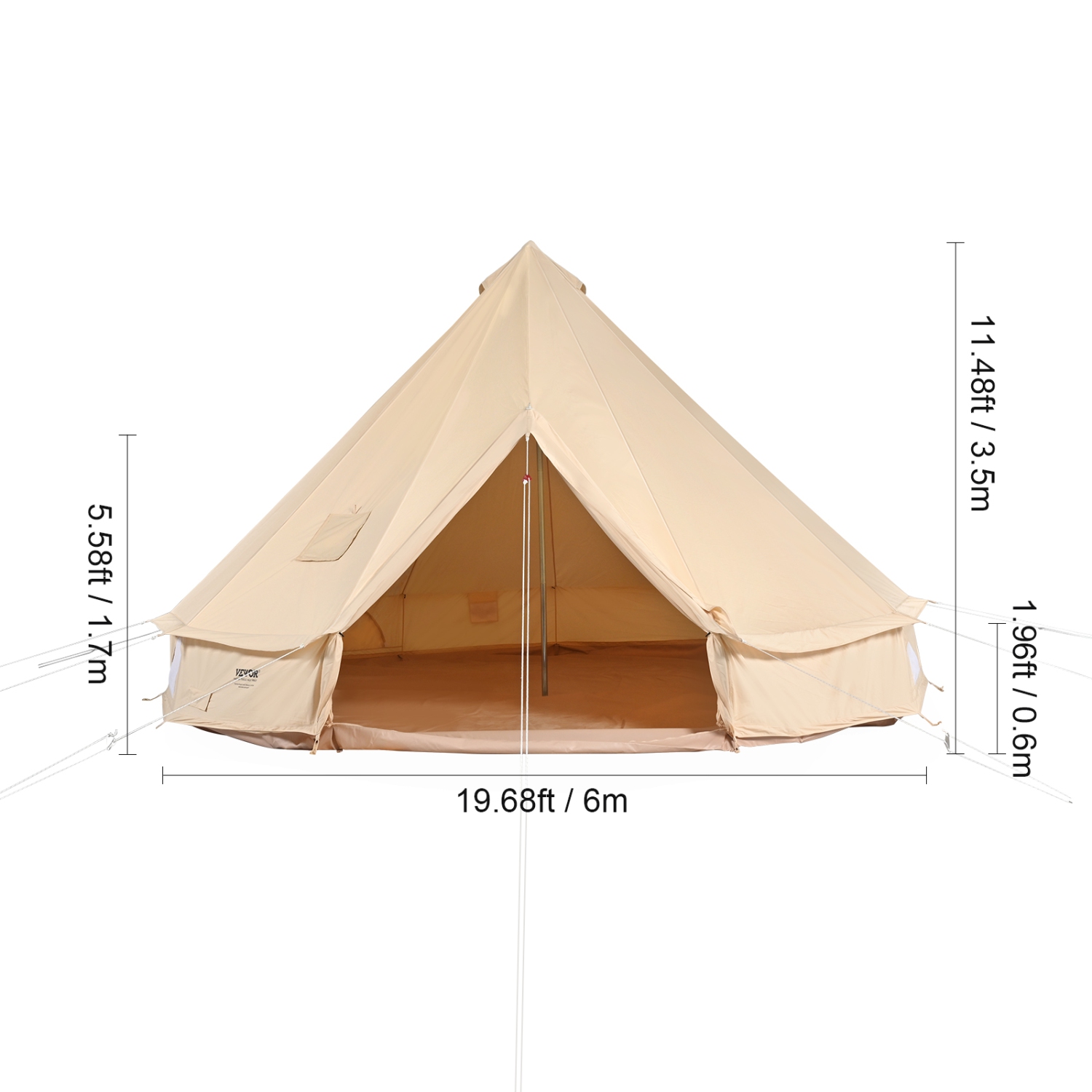 VEVOR Canvas Bell Tent, 4 Seasons 6 m/19.68 ft Yurt Tent, Canvas Tent for Camping with Stove Jack, Breathable Tent Holds up to 10 People