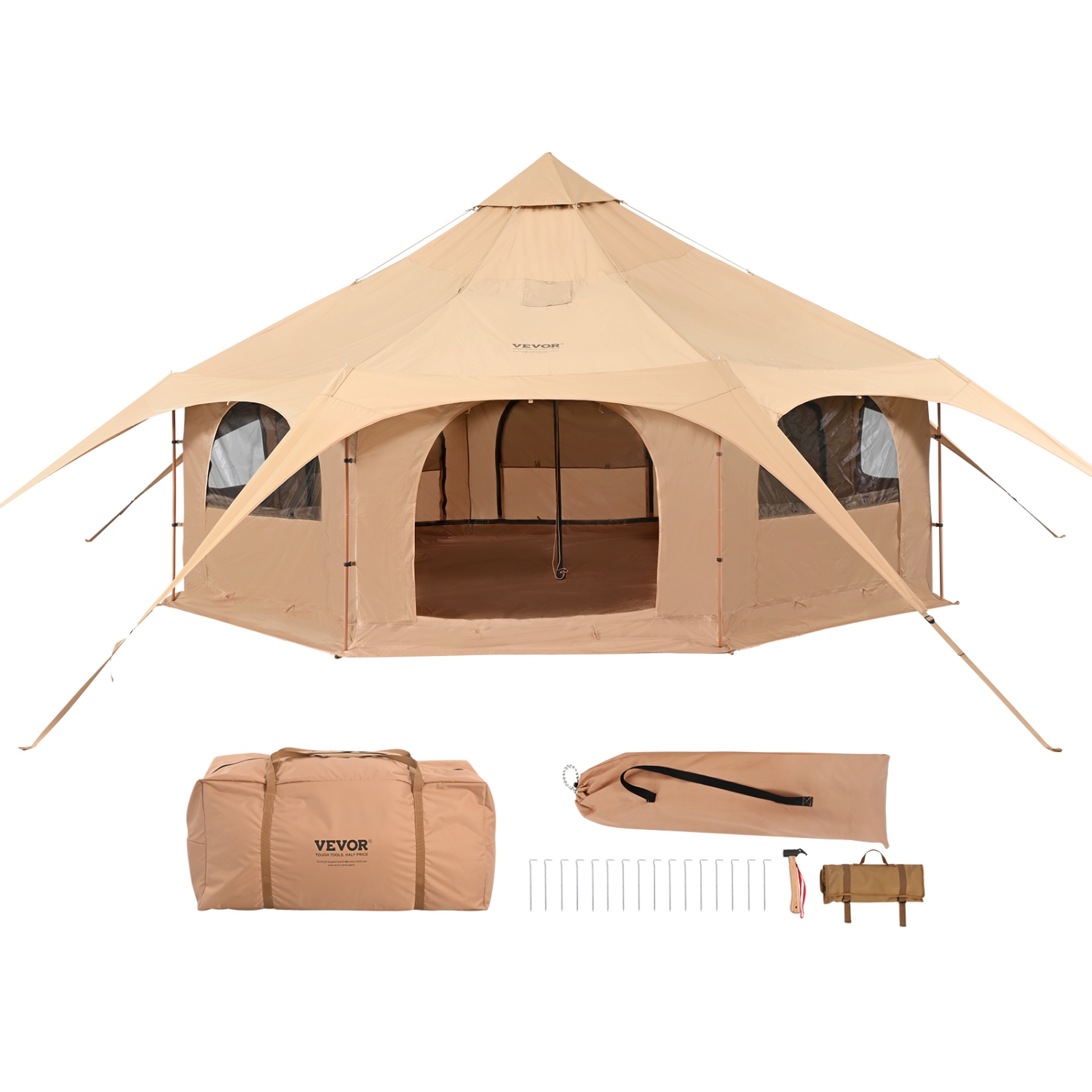 Tente en toile VEVOR, 4 saisons 5&nbsp;m/16.Tente cloche 4&nbsp;pi, tente en toile pour camping avec foyer Jack, tente aérée pour 8&nbsp;personnes