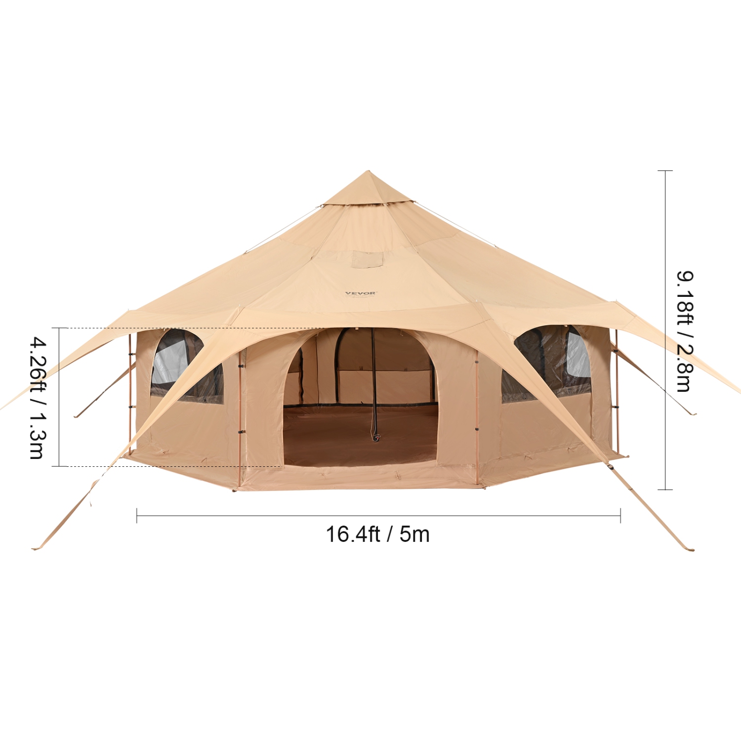 Tente en toile VEVOR, 4 saisons 5&nbsp;m/16.Tente cloche 4&nbsp;pi, tente en toile pour camping avec foyer Jack, tente aérée pour 8&nbsp;personnes