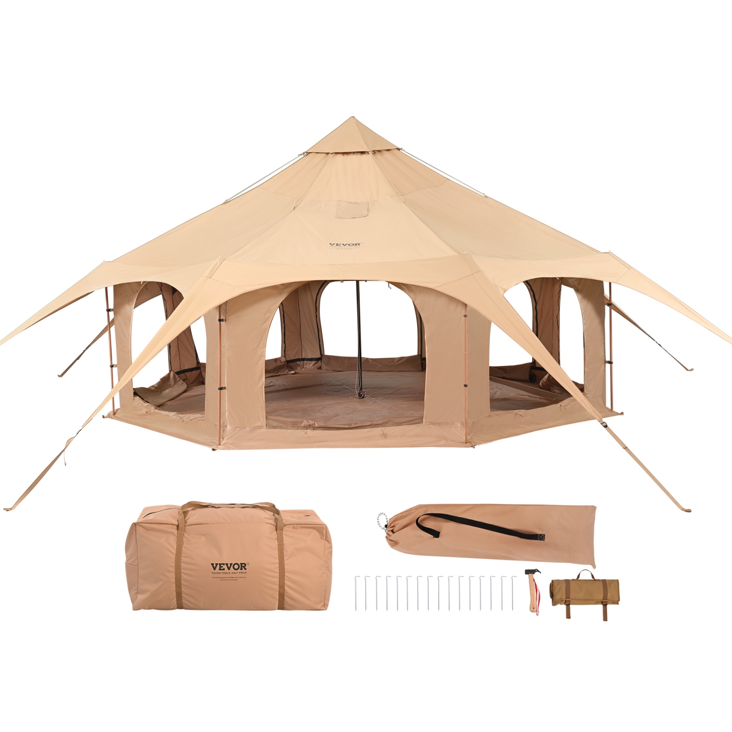 Tente en toile VEVOR, 4 saisons 5&nbsp;m/16.Tente cloche 4&nbsp;pi, tente en toile pour camping avec foyer Jack, tente aérée pour 8&nbsp;personnes