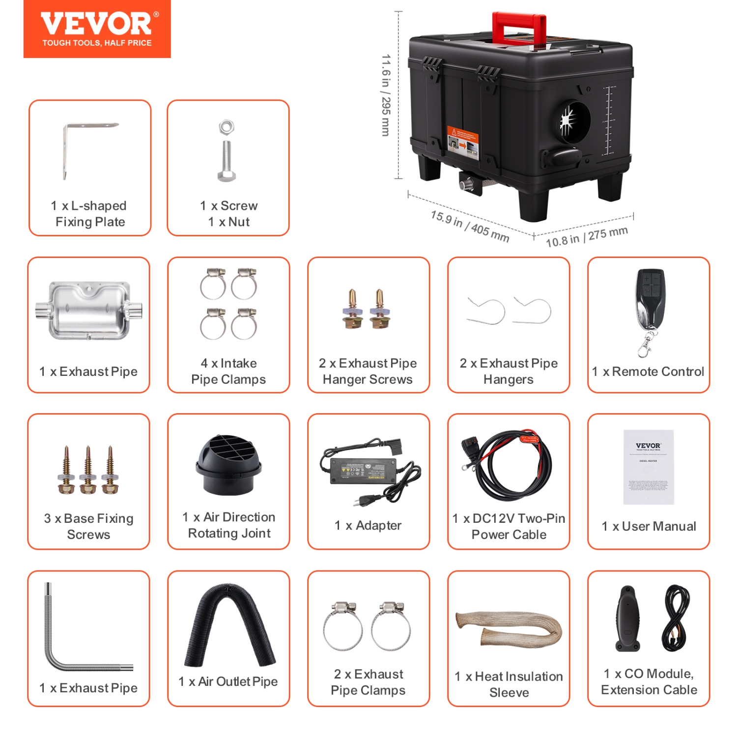 VEVOR 8KW Diesel Furnace, Dual Voltage 12V/24V, Comprehensive Diesel Air Heating System, Features Bluetooth APP Management, Remote Access, Digital