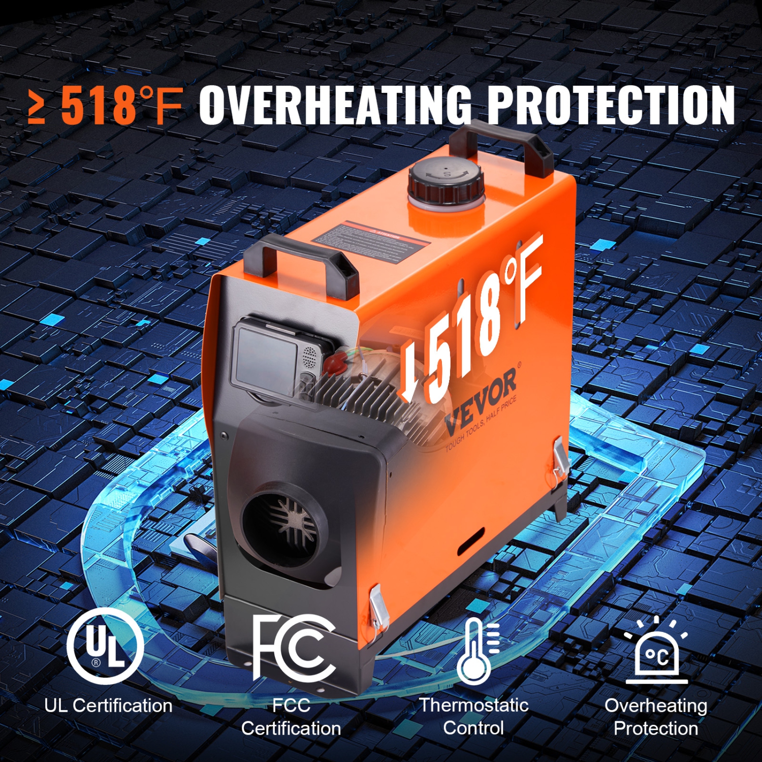 Chauffe-air diesel VEVOR 8 KW, radiateur diesel tout-en-un à commande par application Bluetooth avec réglage automatique de l'altitude, télécommande