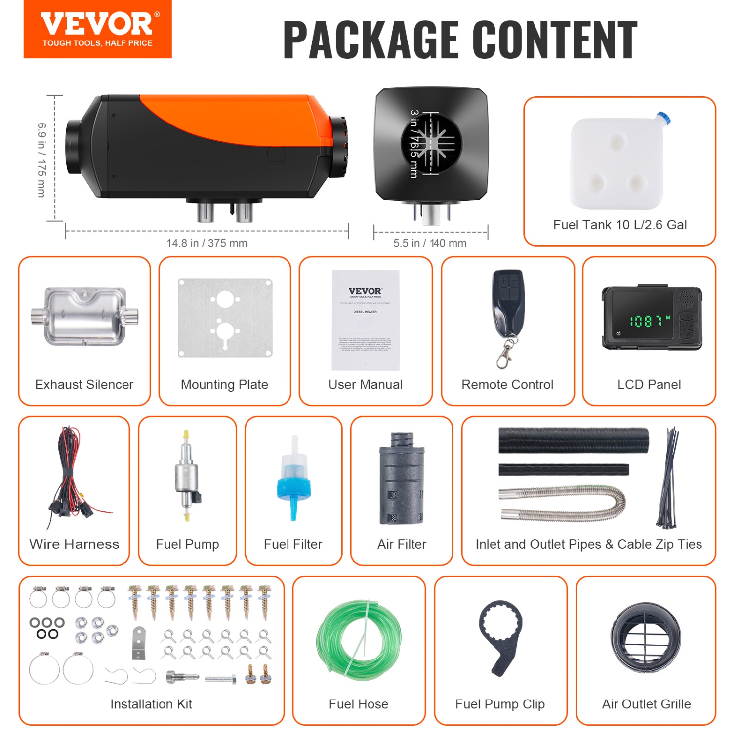 VEVOR Bluetooth App Control Diesel Air Heater, 12V 5KW Diesel Heater, Remote Control and LCD, Diesel Parking Heater for RV Trailer Camper Van Boat