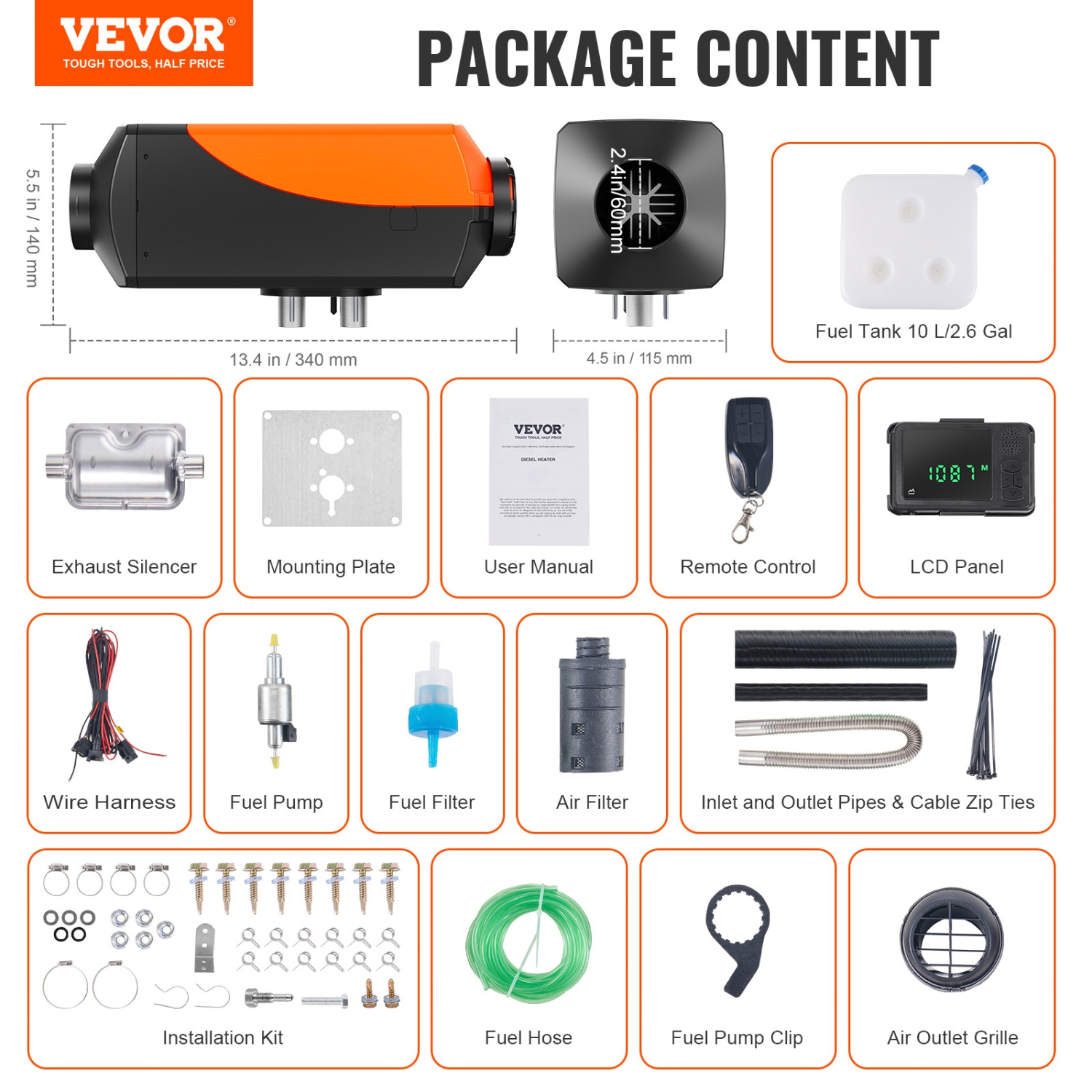 VEVOR Bluetooth App Control Diesel Air Heater, 12V 2KW Diesel Heater with Automatic Altitude Adjustment, Remote Control and LCD