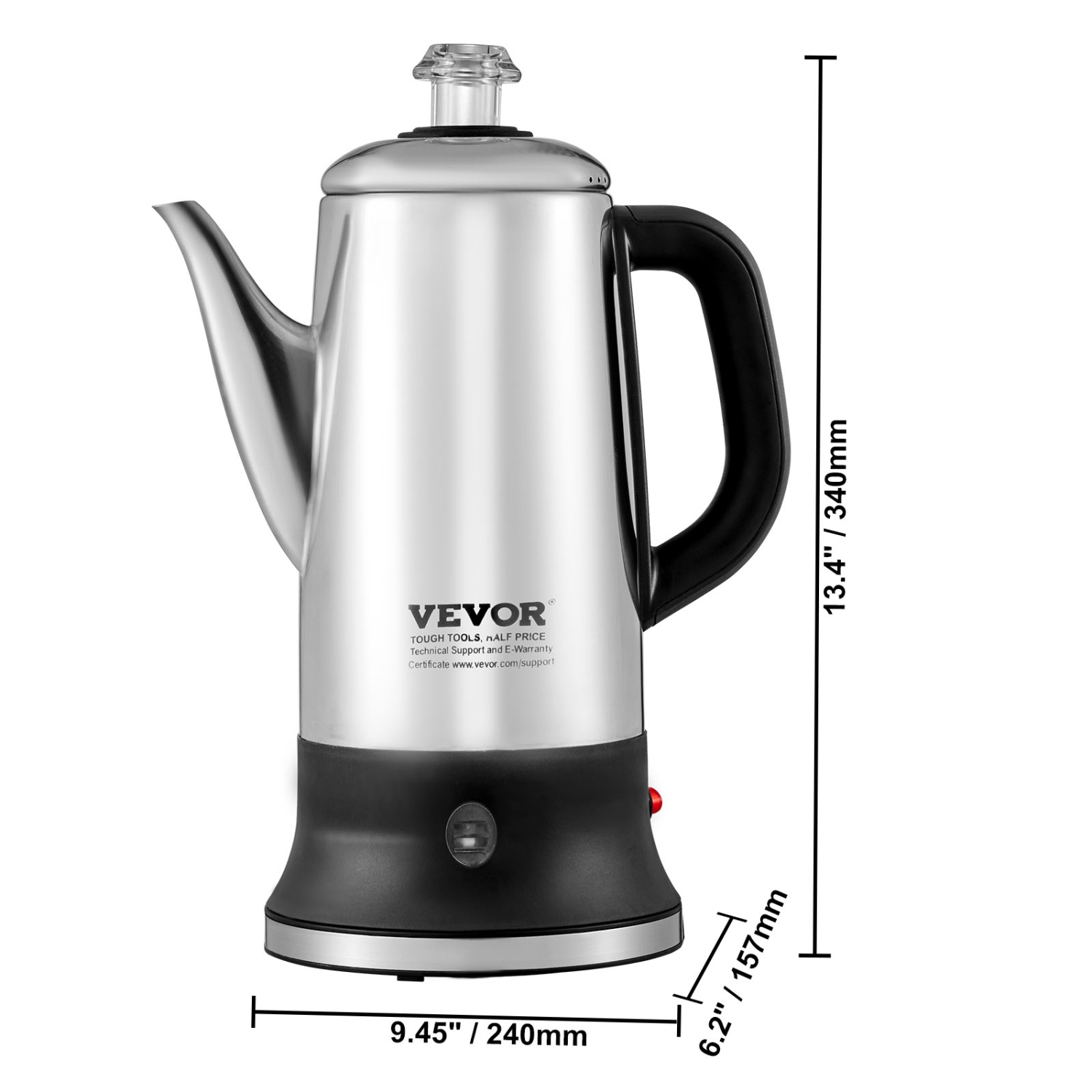 VEVOR 12-Cup Electric Percolator Coffee Pot, 304 Stainless Steel Coffee Percolator with Keep Warm Function & Heat-Resistant Handle, Classic Coffee