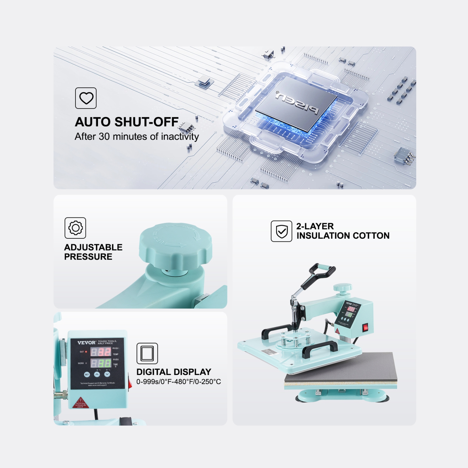 VEVOR Heat Press Machine, 12 x 15 inch, 2 in 1 Heat Transfer Machine with Hat Press, 360° Swing Away T-Shirt Pressing Machine, Digital Precise