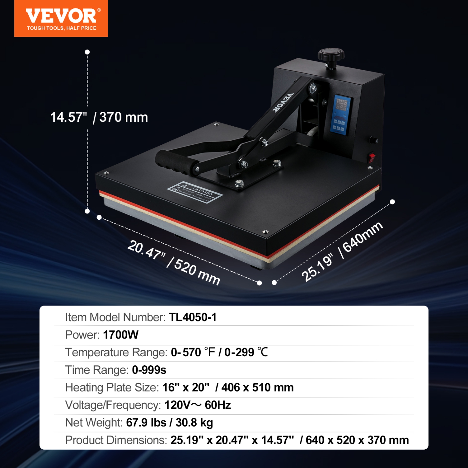 VEVOR Heat Press 16x20, 1700W Power Heat Press Machine, Fast Heating, High Pressure Heat Press Machine for T-Shirt, Digital Industrial Sublimation