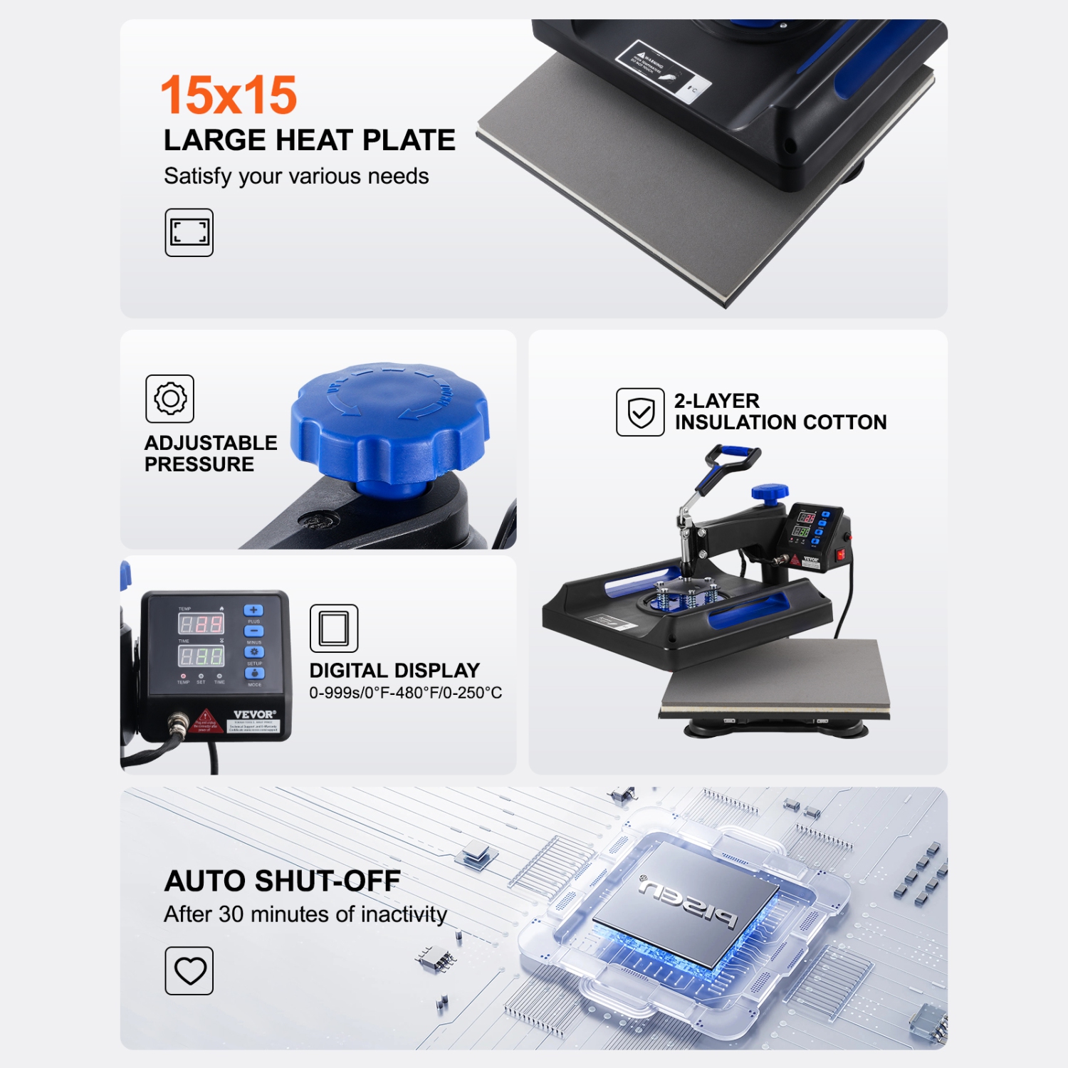 VEVOR Heat Press Machine, 15 x 15 inch, 8 in 1 Heat Transfer Machine with 30 oz Tumbler Press, 360° Swing Away Digital T-Shirt Pressing, Teflon