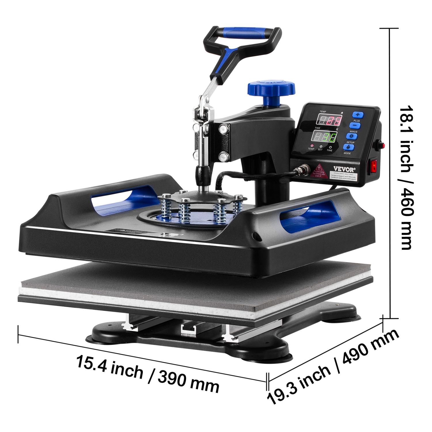 VEVOR Heat Press Machine, 15 x 15 inch, 5 in 1 Heat Transfer Machine with 30 oz Tumbler Press, 360° Swing Away Digital T-Shirt Pressing, Teflon