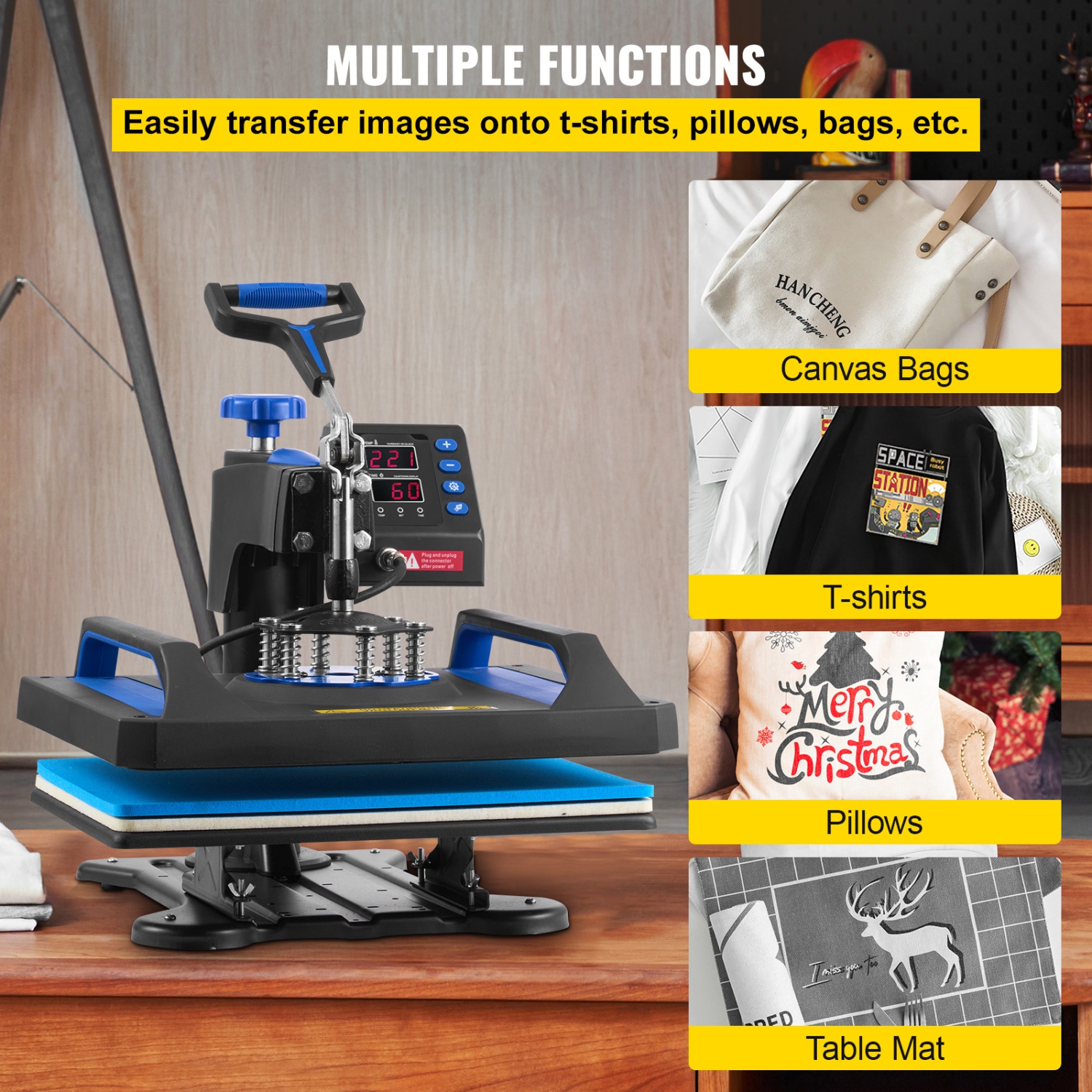 VEVOR Heat Press Machine, 12 x 15 Inches, Fast Heating, 360 Swing Away Digital Sublimation T-Shirt Vinyl Transfer Printer with Anti-Scald Surface,