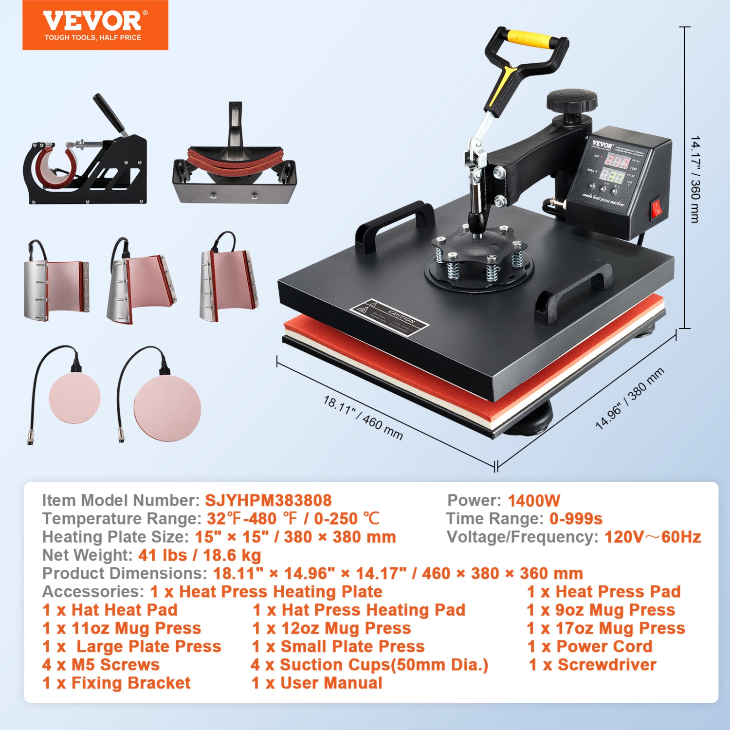 VEVOR 8 in 1 Heat Press Machine 15x15 Inch T-Shirt Pressing Machine 360° Swing Away Professional Sublimation Heat Press for Sublimation, Vinyl, Heat