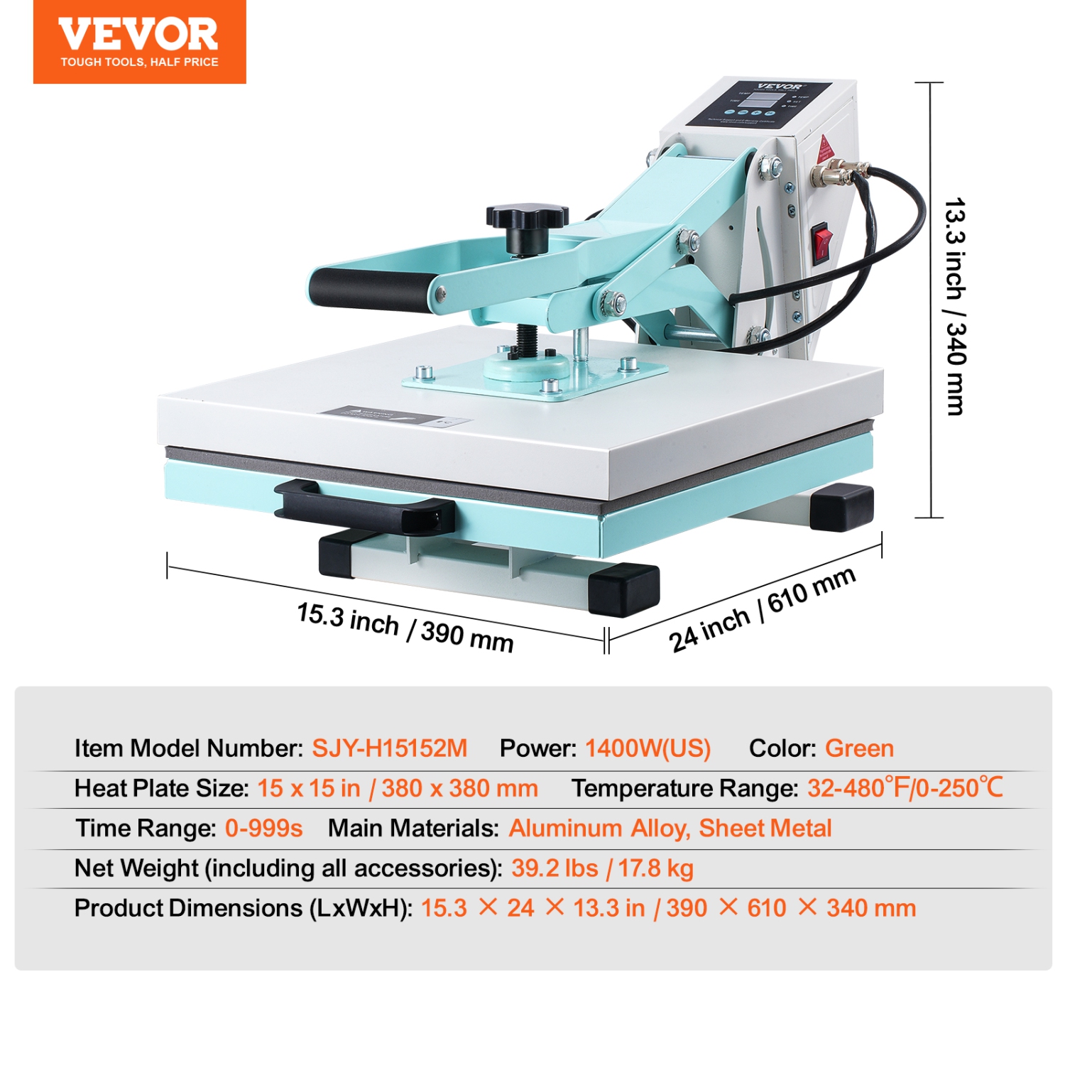 VEVOR Heat Press, 15 x 15 inch Digital Heat Press Machine, Slide Out Heat Transfer Machine, Fast and Even Heating, 2-Layer Insulation Cotton, Heat