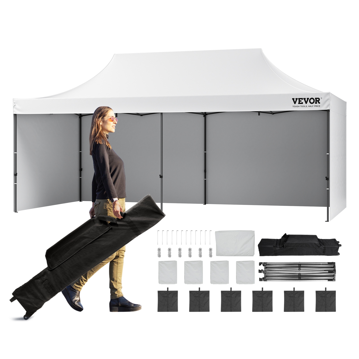 VEVOR 10x20 FT Pop up Canopy with Removable Sidewalls, Instant Canopies Portable Gazebo & Wheeled Bag, UV Resistant Waterproof, Enclosed Canopy Tent