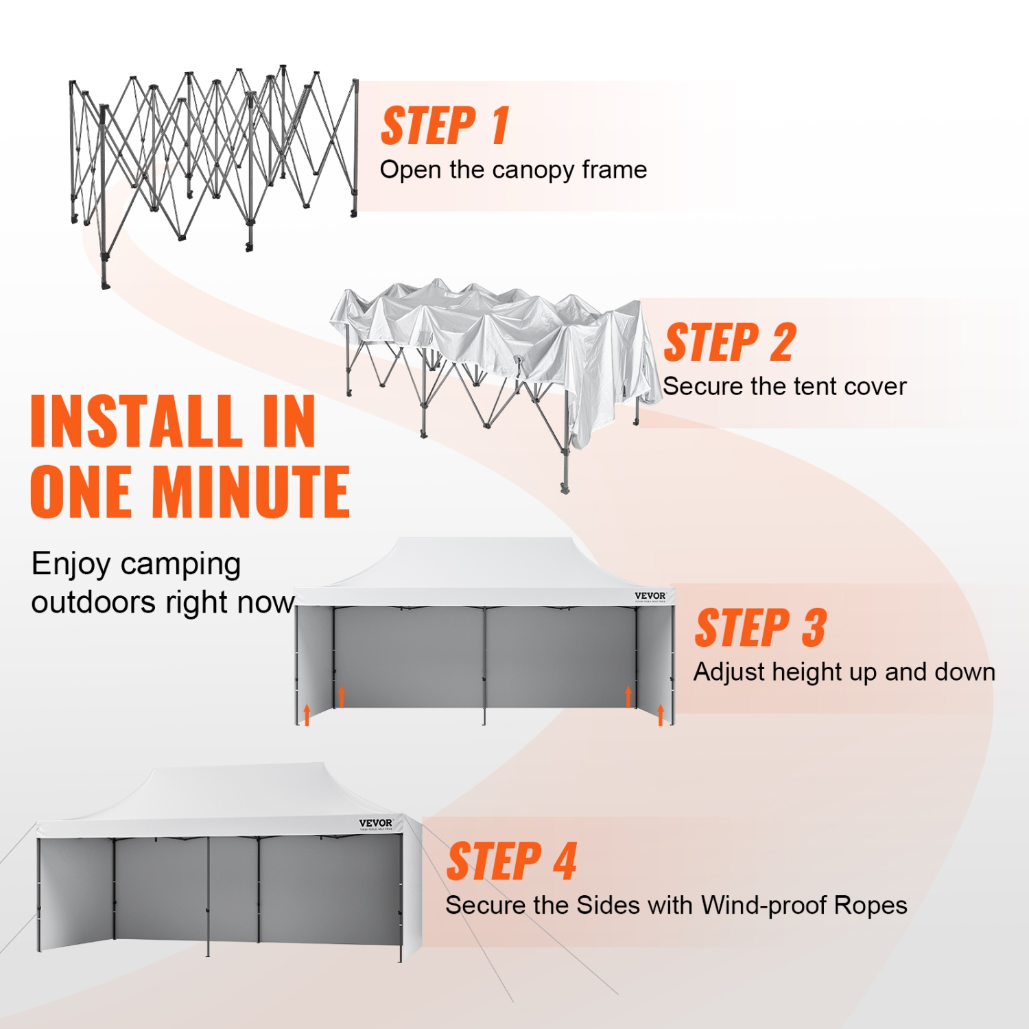 VEVOR 10x20 FT Pop up Canopy with Removable Sidewalls, Instant Canopies Portable Gazebo & Wheeled Bag, UV Resistant Waterproof, Enclosed Canopy Tent