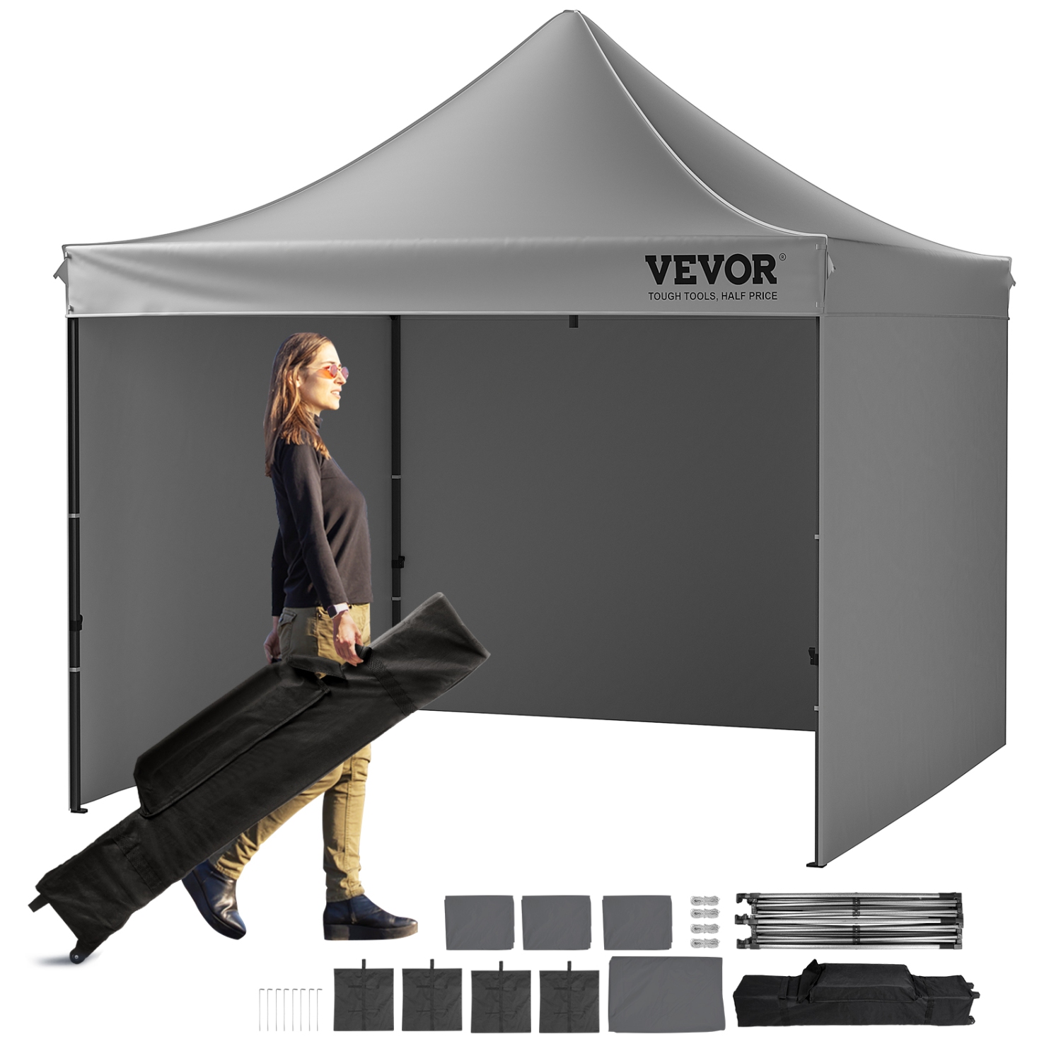 VEVOR 10x10 FT Pop up Canopy with Removable Sidewalls, Instant Canopies Portable Gazebo & Wheeled Bag, UV Resistant Waterproof, Enclosed Canopy Tent