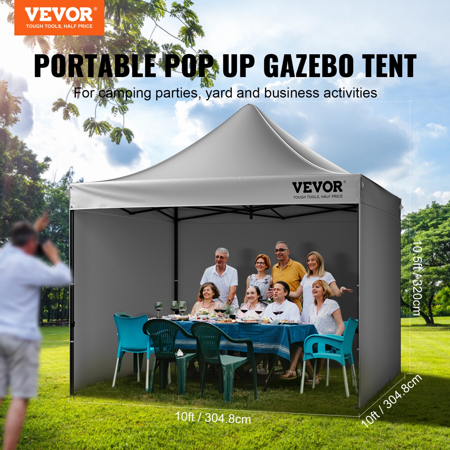 VEVOR 10x10 FT Pop up Canopy with Removable Sidewalls, Instant Canopies Portable Gazebo & Wheeled Bag, UV Resistant Waterproof, Enclosed Canopy Tent