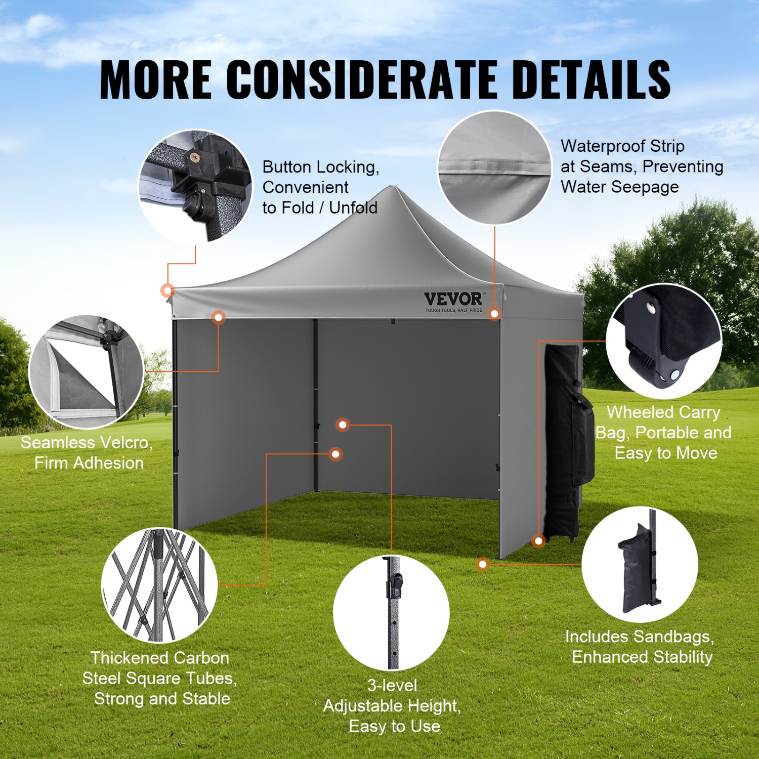 VEVOR 10x10 FT Pop up Canopy with Removable Sidewalls, Instant Canopies Portable Gazebo & Wheeled Bag, UV Resistant Waterproof, Enclosed Canopy Tent