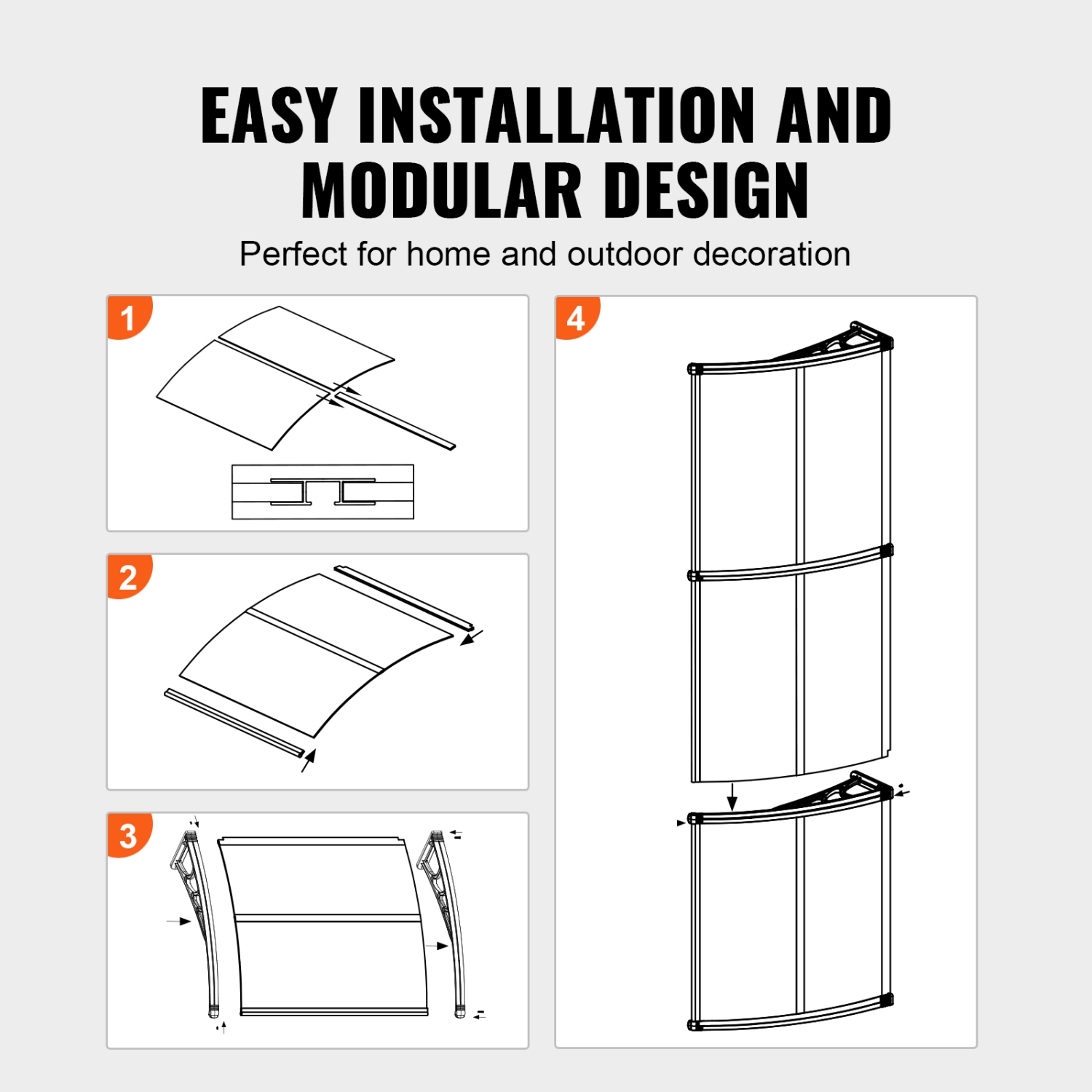VEVOR Window Door Awning Canopy 80" x 40", UPF 50+ Polycarbonate Entry Door Outdoor Window Awning Exterior, Front Door Overhang Awning