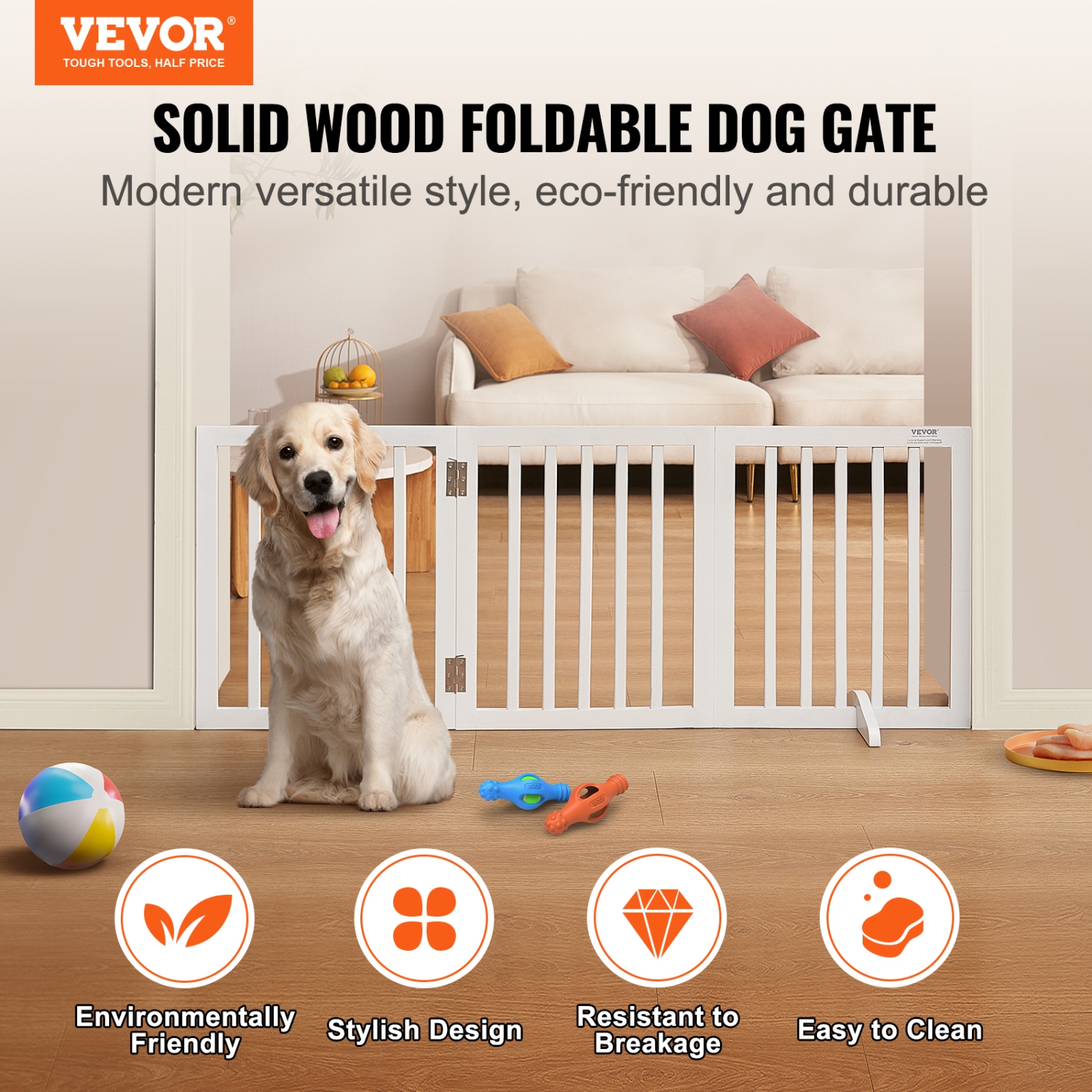 VEVOR Free Standing Dog Gate, 24" H x 60" W Freestanding Pet Gate, 3 Panels Foldable Dog Gate for Wide and Narrow Passageways, Expandable Dog Barrier