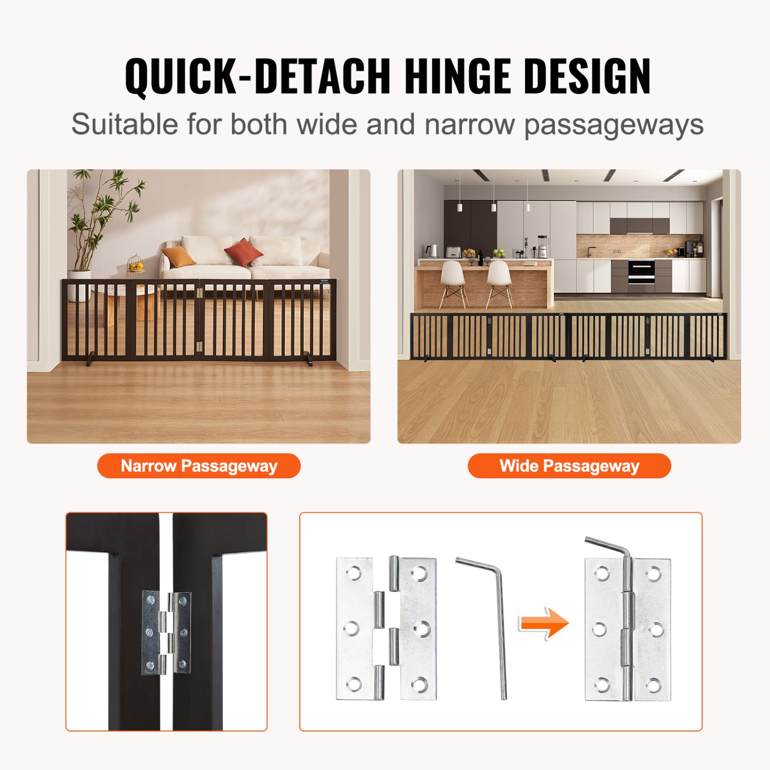 VEVOR Indoor Pet Barrier, 24" Height x 80.3" Width, 4-Panel Folding Gate for Pets, Adjustable and Versatile Dog Fence for Both Wide and Slim