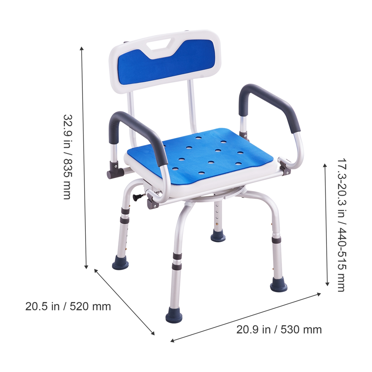 VEVOR Swivel Shower Chair 360 Degree, Adjustable Shower Seat with Pivoting Arms for Inside Showers or Tubs, Non-Slip Rotating Bathtub Shower Chair