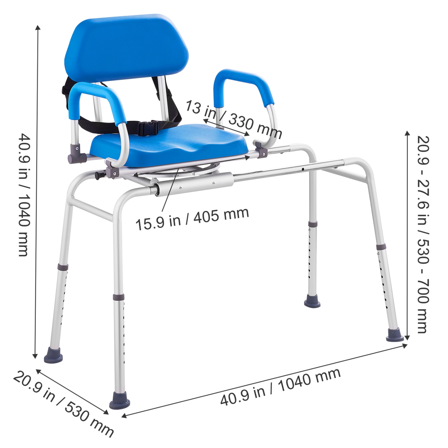 VEVOR Sliding Tub Transfer Bench with 360 Degree Swivel Seat, Sliding Shower Chair with Pivoting Armrest & Padded Seat and Safety Belt
