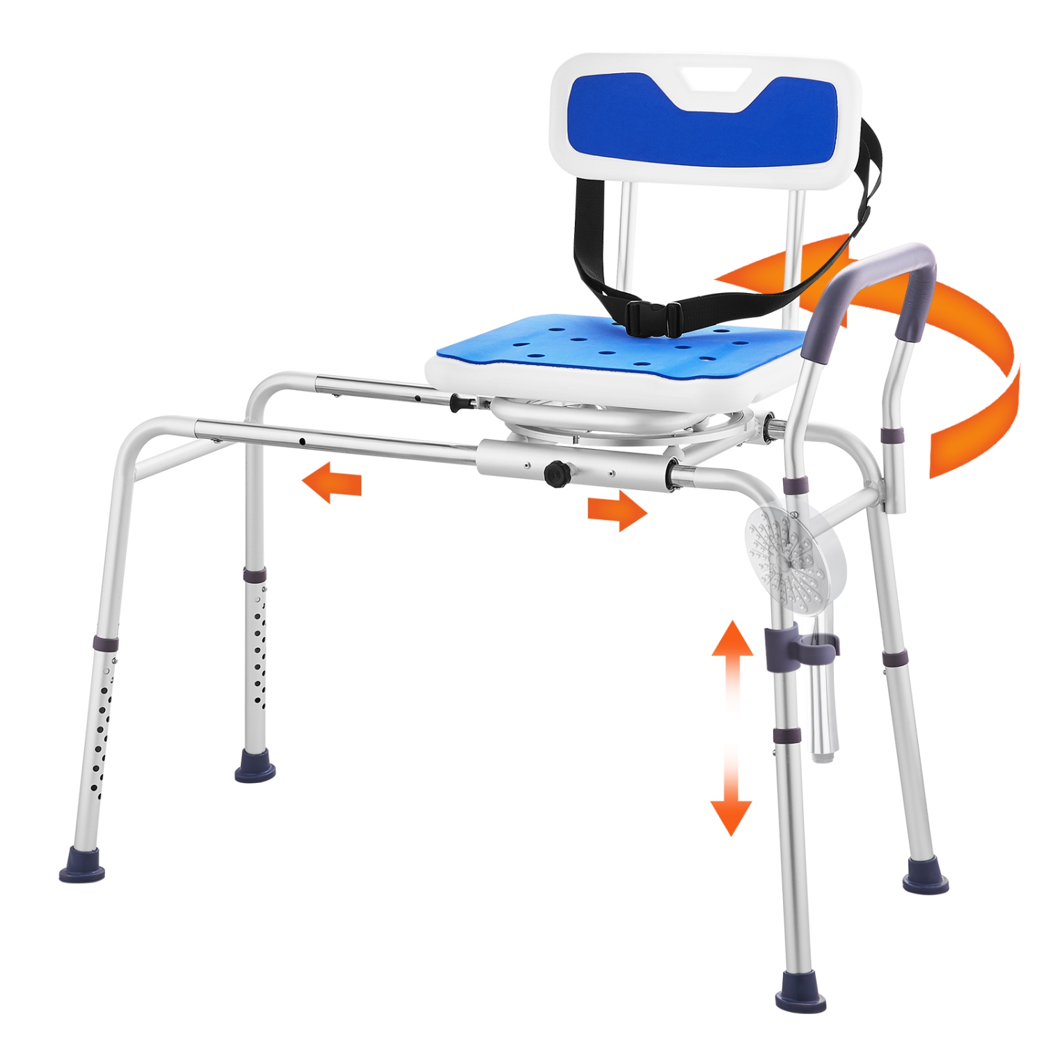 VEVOR Sliding Tub Transfer Bench with 360 Degree Swivel Seat, Height Adjustable Bathtub Transfer Bench with Armrest & Safety Belt