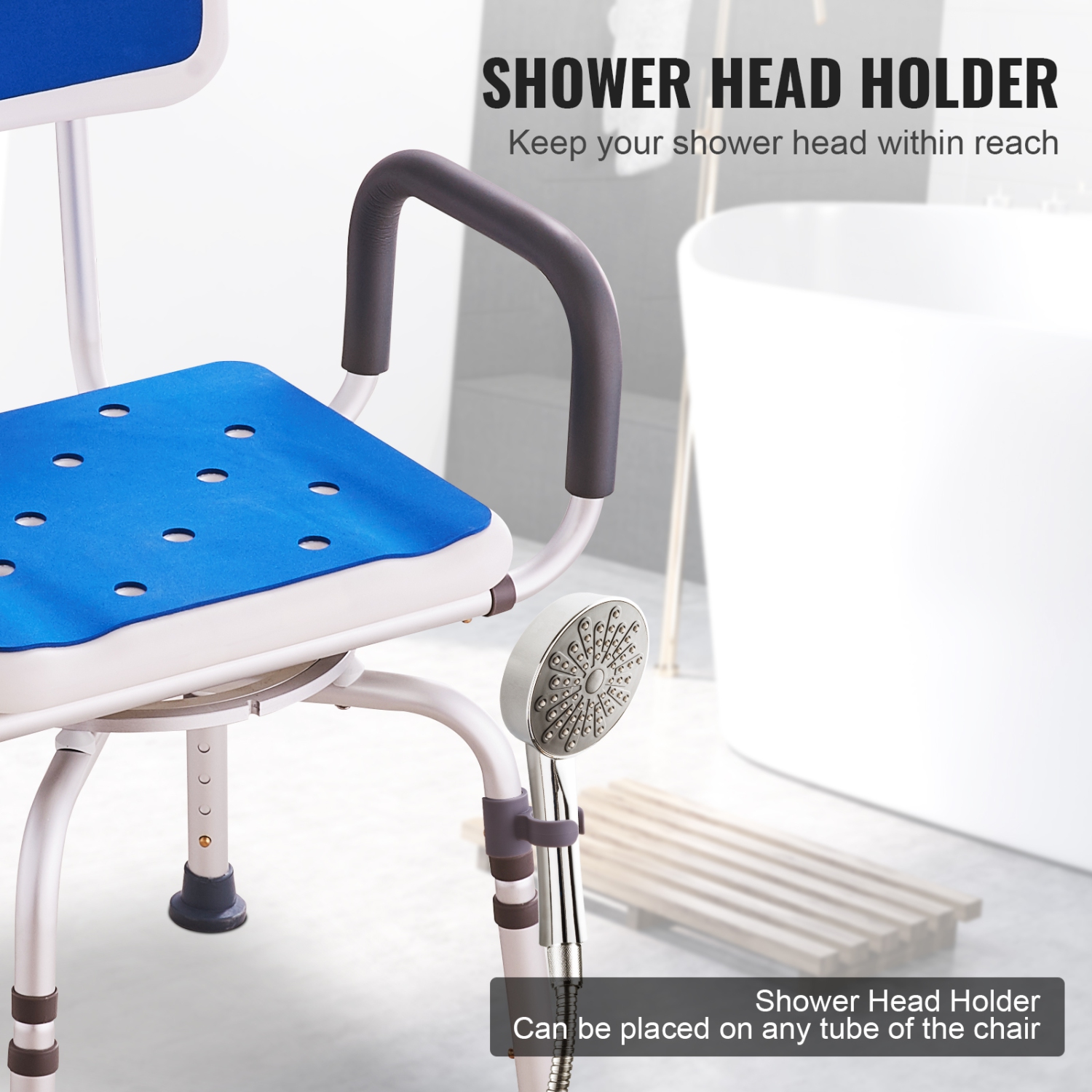 VEVOR Swivel Shower Chair 360 Degree, Adjustable Shower Seat with Armrests and Backrest, Non-Slip Rotating Bathtub Chair Seat for Elderly Disabled