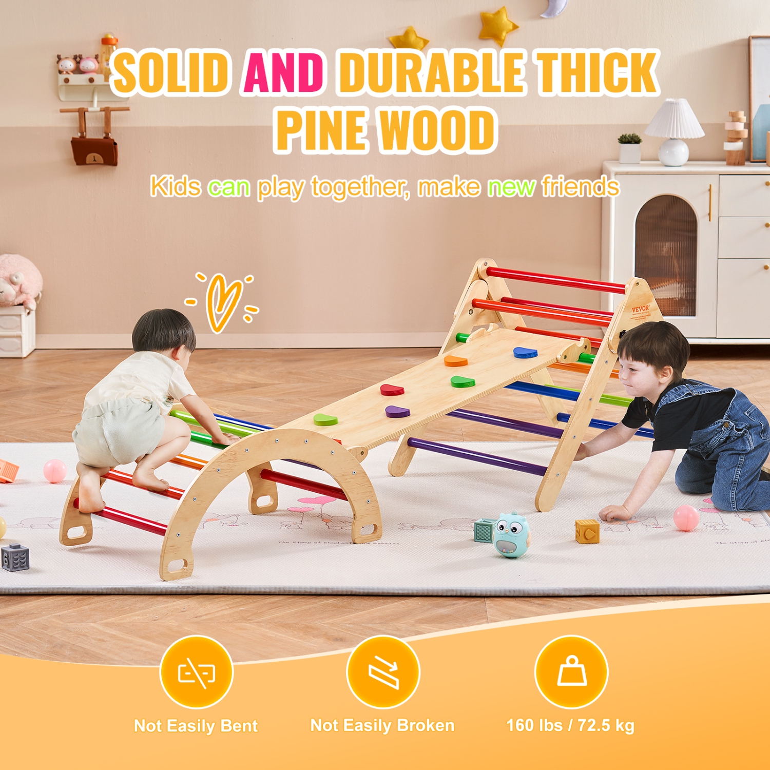 VEVOR Pikler Triangle Set, 5 in 1 Toddler Climbing Toys Indoor Playground, Large Size Wooden Climbing Gym for Toddlers 1-3 Years, Montessori Climbing