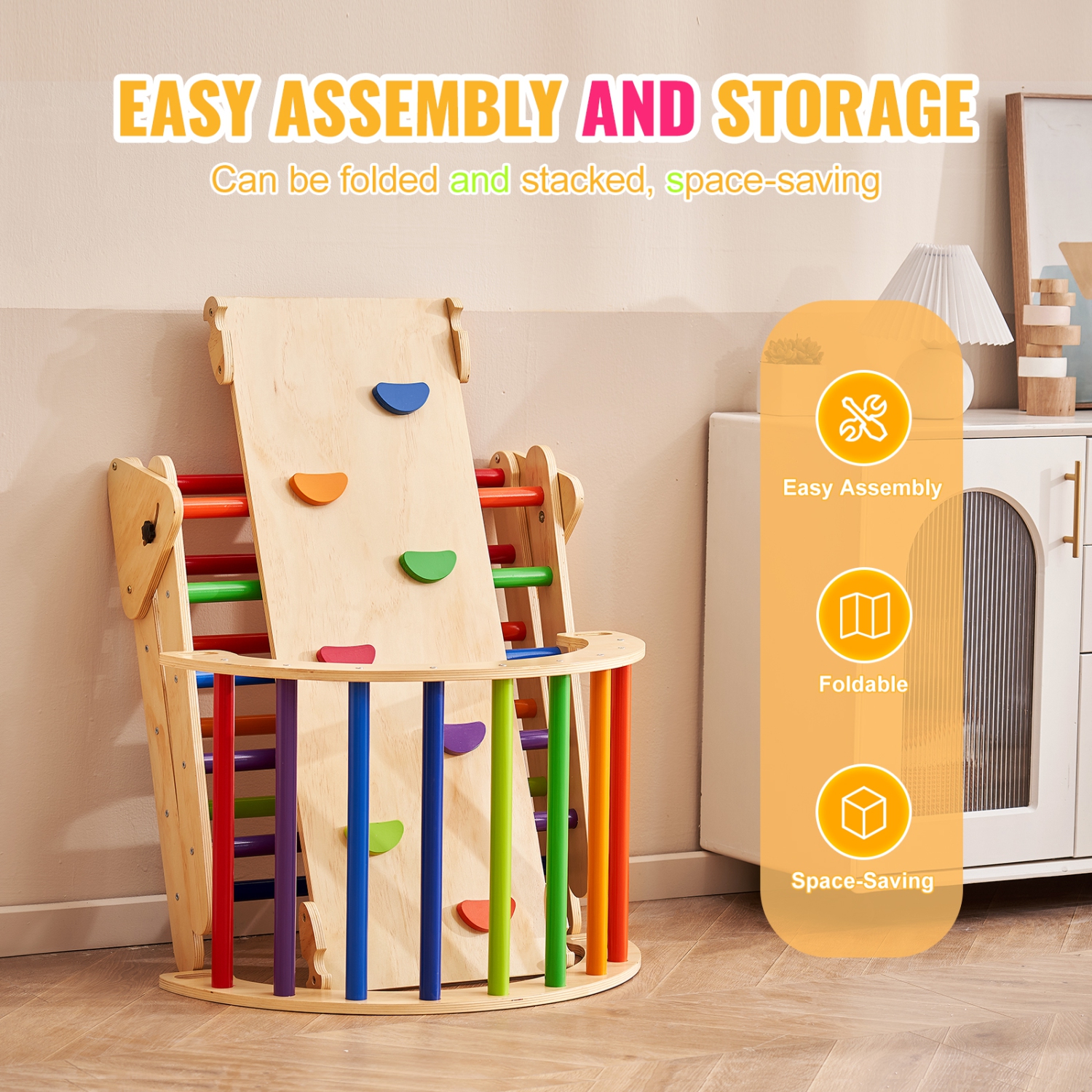 VEVOR Pikler Triangle Set, 5 in 1 Toddler Climbing Toys Indoor Playground, Large Size Wooden Climbing Gym for Toddlers 1-3 Years, Montessori Climbing