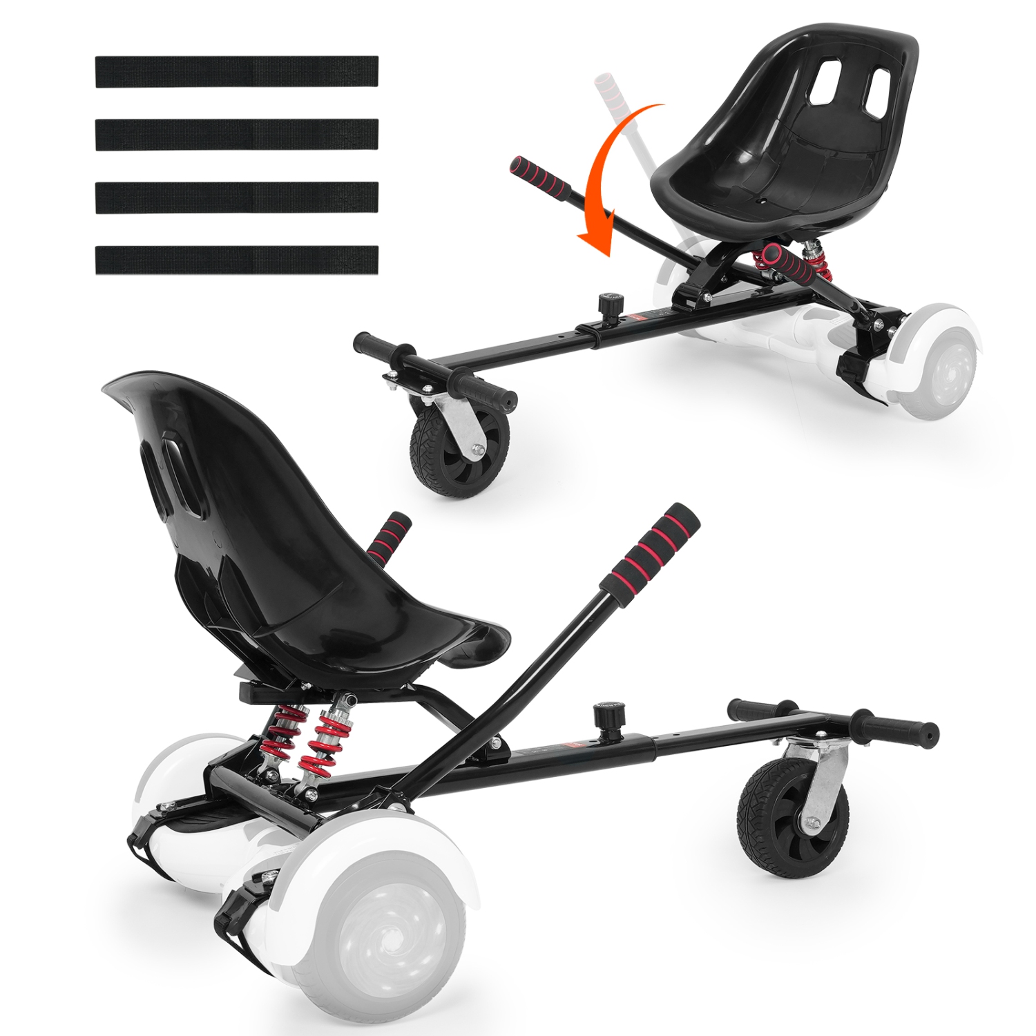VEVOR Hoverboard Seat Attachment, for 6.5" 8" 8.5" 10" Hoverboards, Dual Shock Absorption System, Grips Control, Adjustable Length 270 LBS load