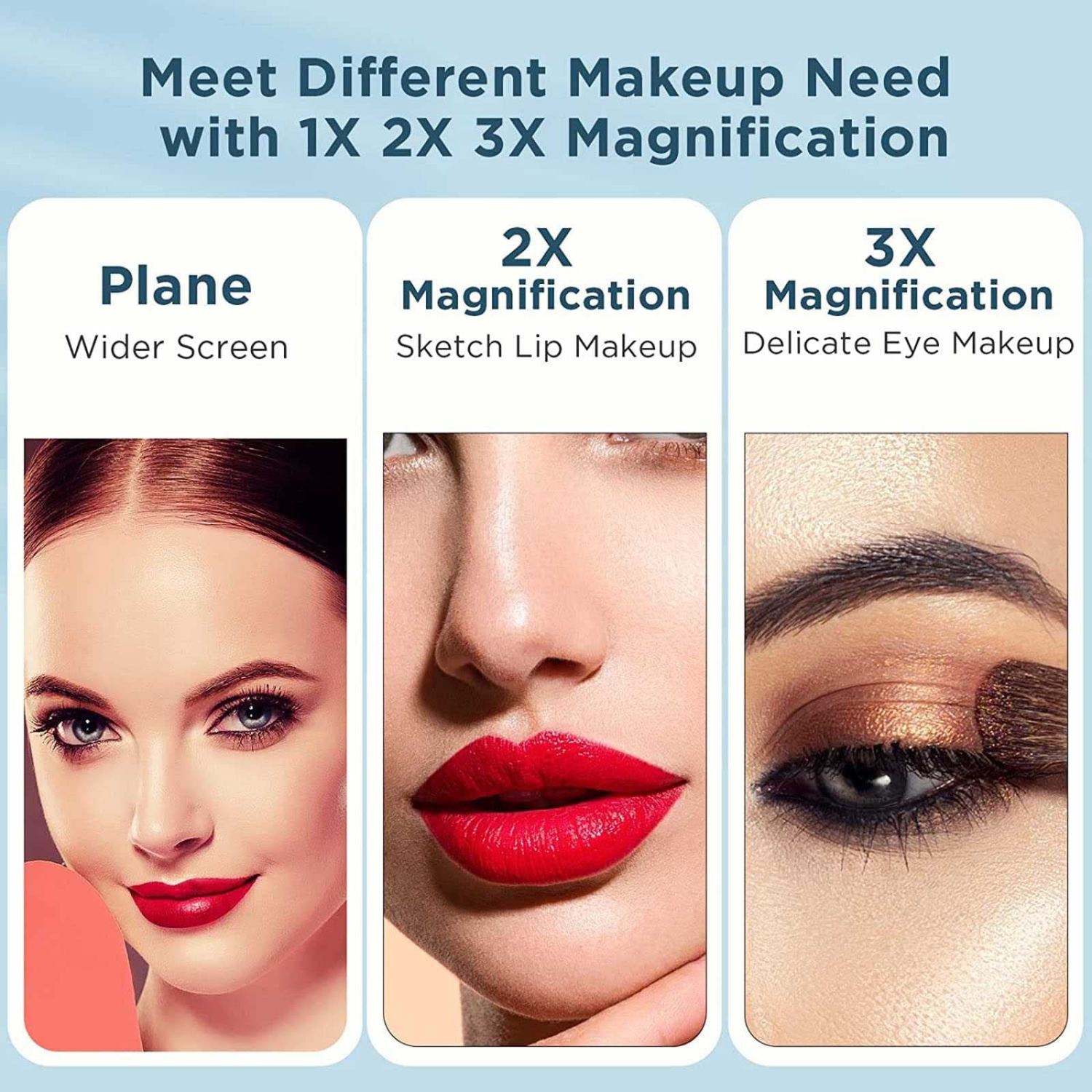 Miroir de maquillage à trois volets avec lumières, miroir de maquillage lumineux haute définition portatif, miroir grossissant lumineux 1x/2x/3x