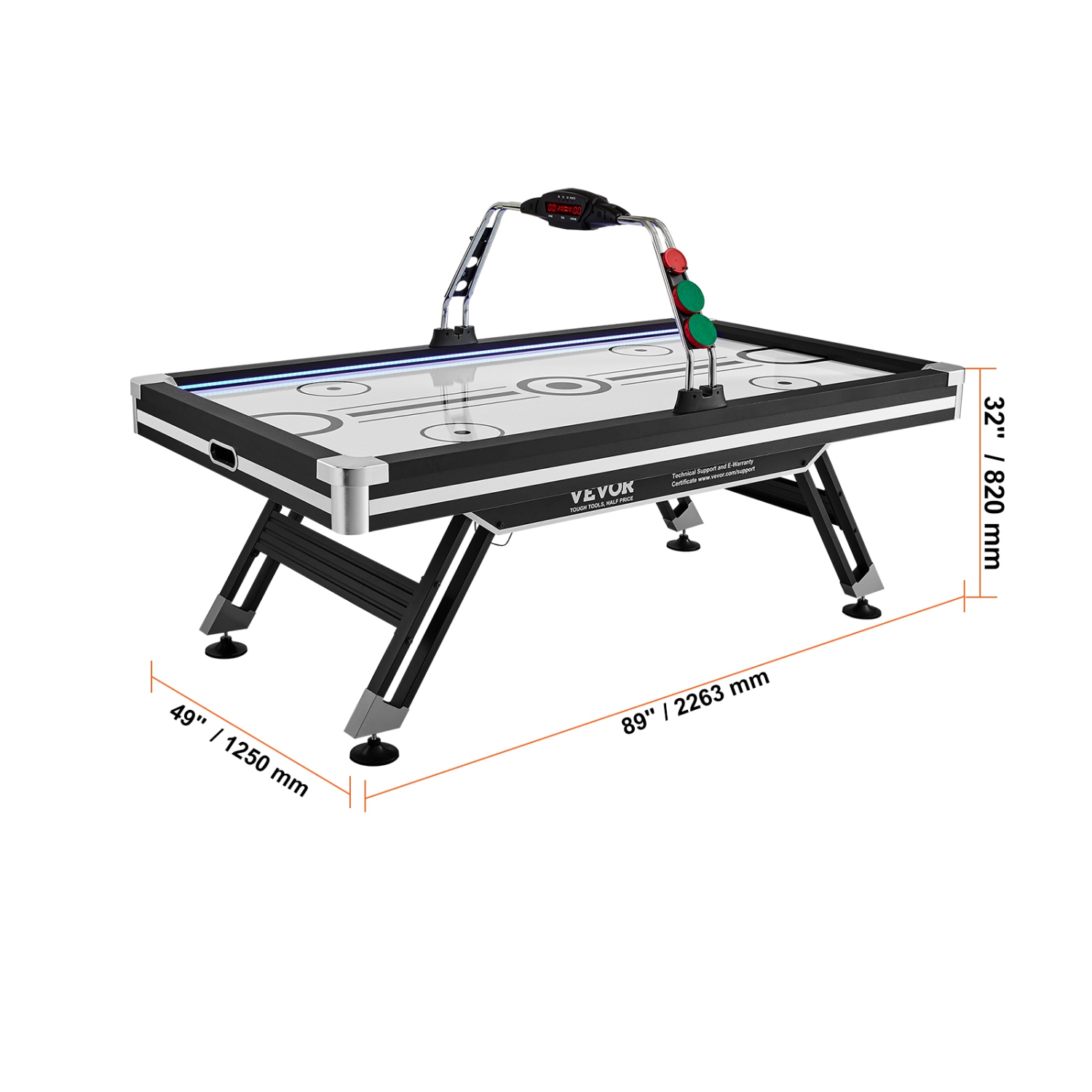 VEVOR 89" Air-Powered Hockey Table, Indoor Hockey Table for Kids and Adults, LED Sports Hockey Game with 2 Pucks, 2 Pushers, and Electronic Score