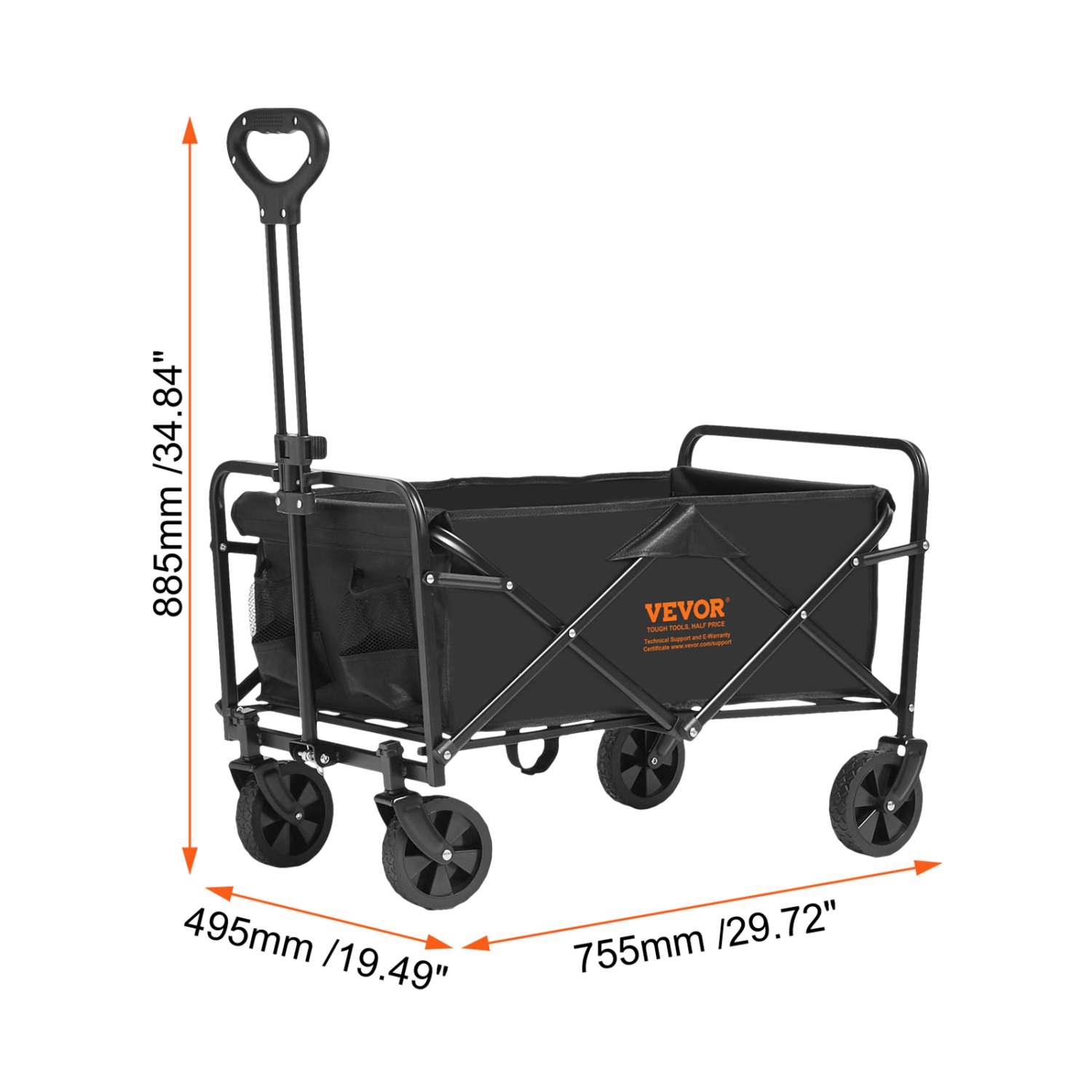 Chariot pliable VEVOR, chariot à gazon 2&nbsp;pi³ avec roues tout-terrain 5&nbsp;po, chariot chariot pliable robuste 220&nbsp;lb avec porte-boissons,