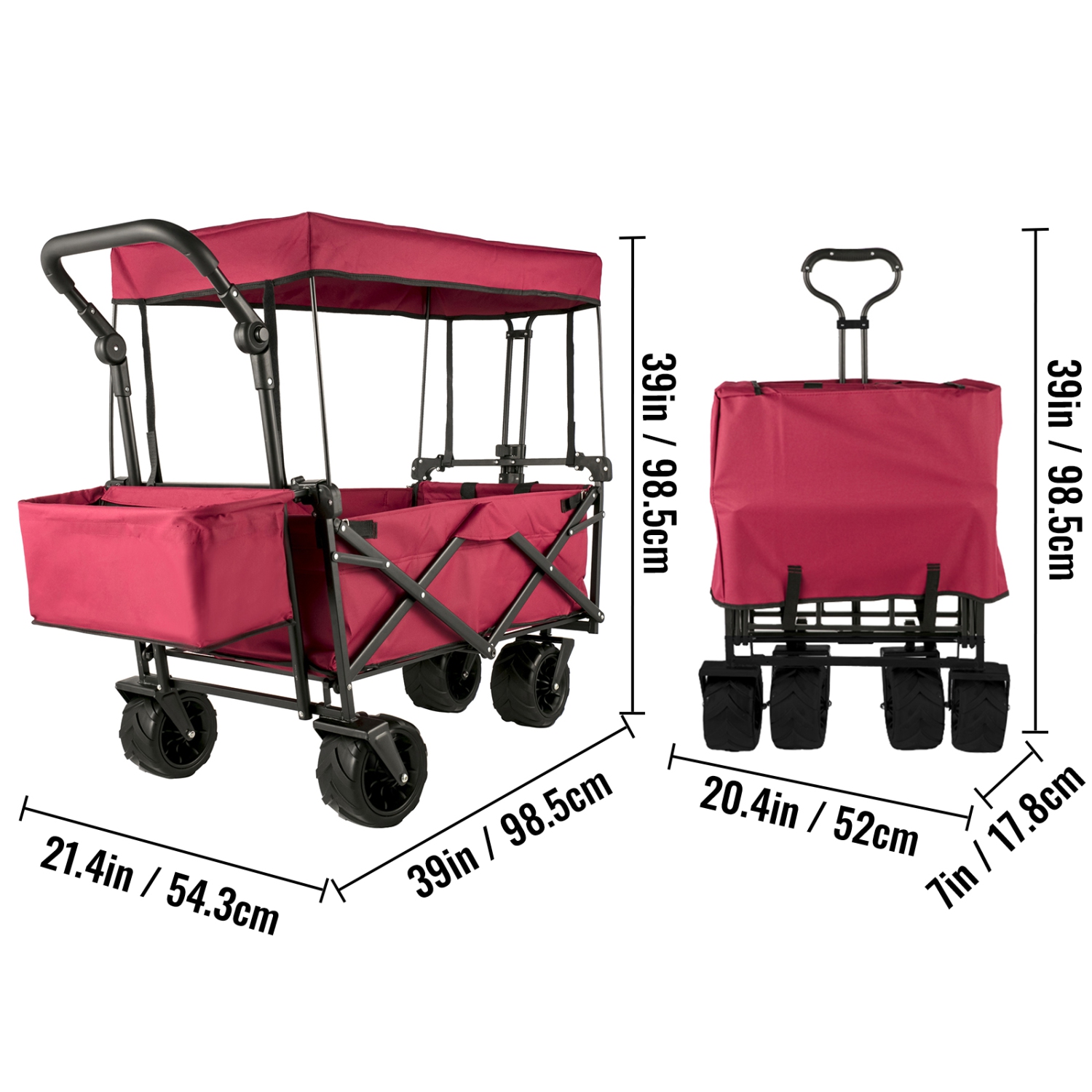 Très grand chariot de jardin pliable VEVOR avec auvent amovible, chariot utilitaire pliable à roulettes et rangement à l'arrière, chariot-chariot