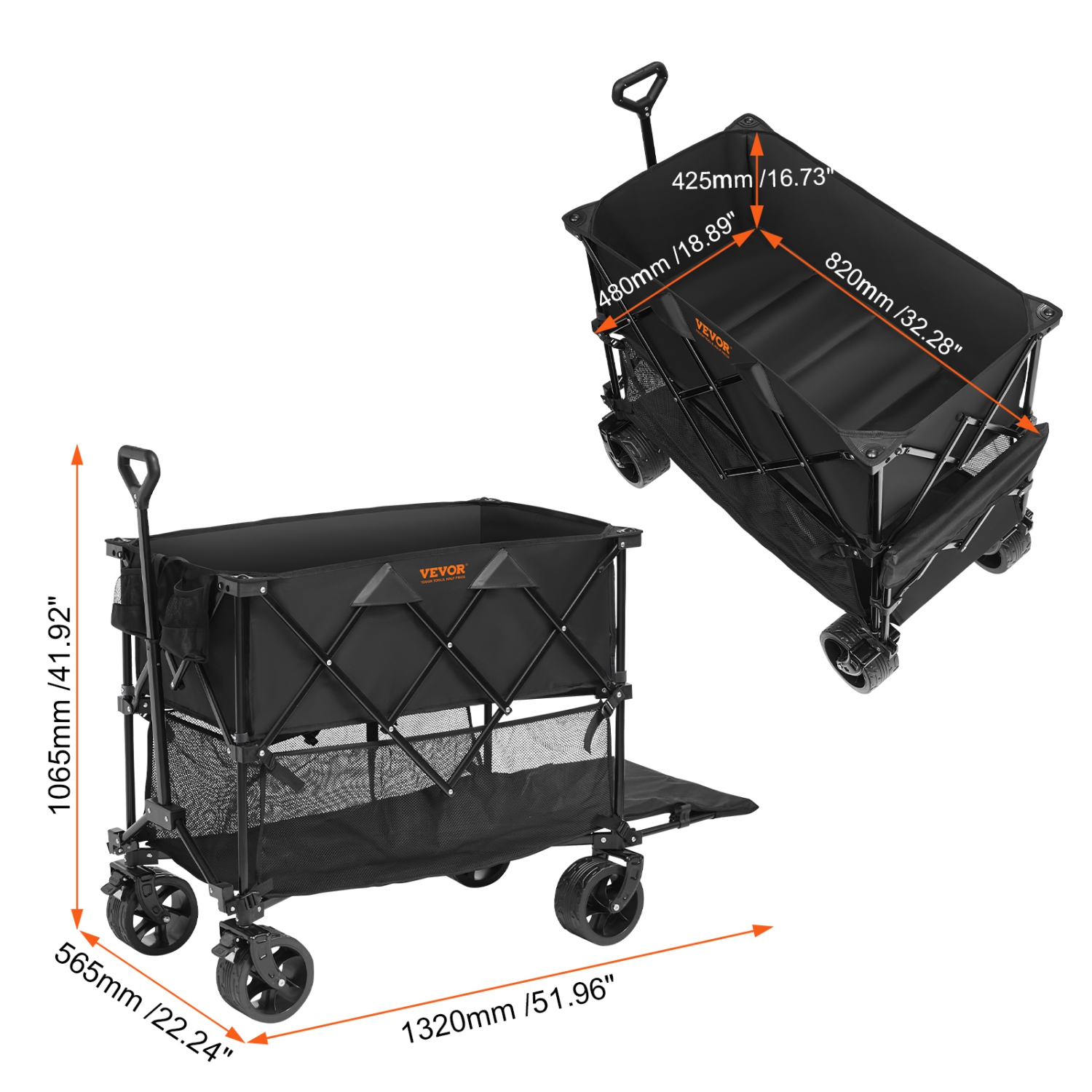 VEVOR Foldable Double Decker Wagon, 400L Collapsible Wagon Cart with All-Terrain Wheels, Heavy Duty Folding Wagon Cart 350 lbs Weight Capacity