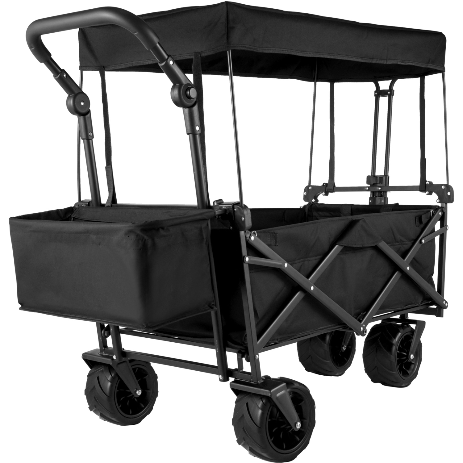 Très grand chariot de jardin pliable VEVOR avec auvent amovible, chariot utilitaire pliable à roulettes et rangement à l'arrière, chariot-chariot