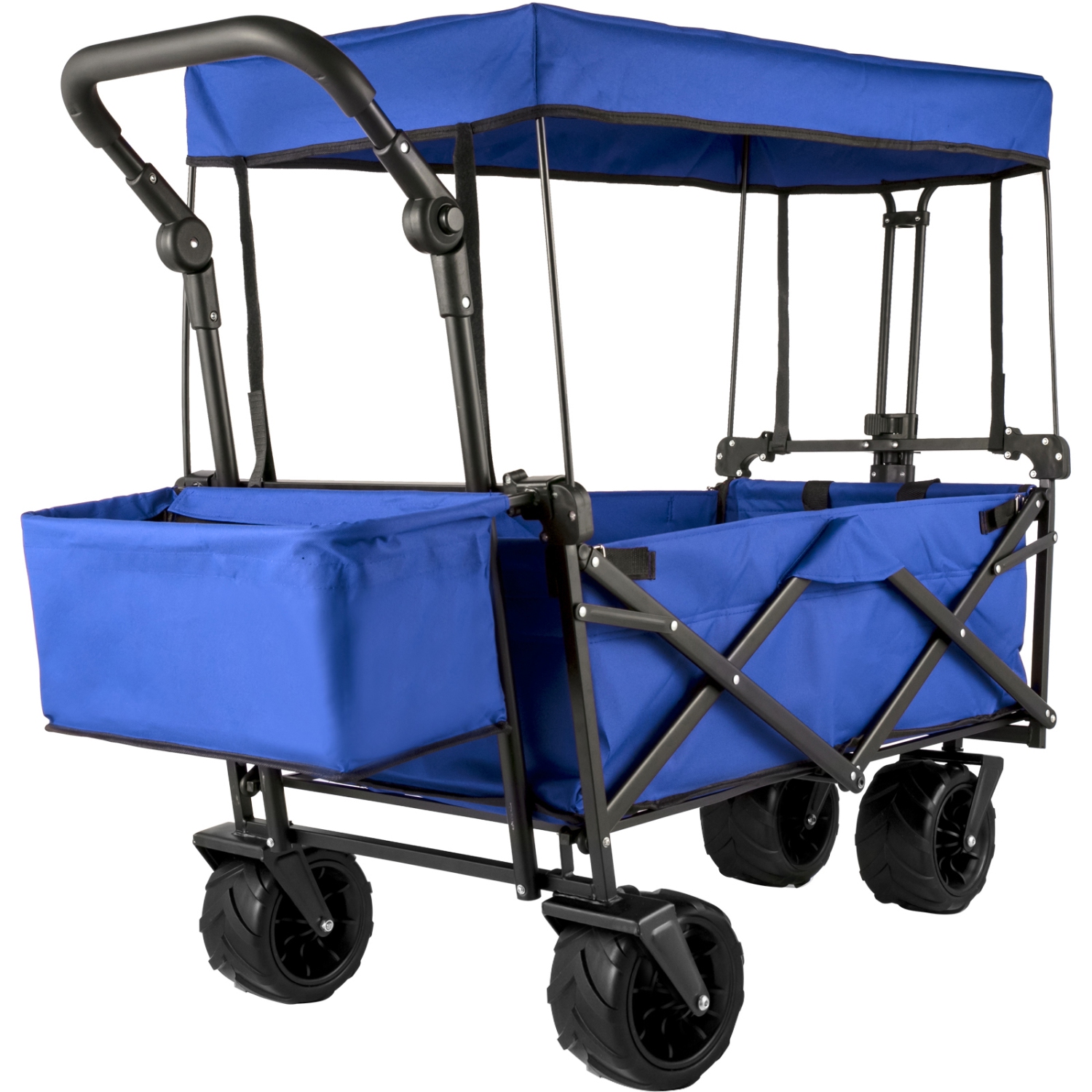 VEVOR Extra Large Collapsible Garden Cart with Removable Canopy, Folding Wagon Utility Carts with Wheels and Rear Storage, Wagon Cart