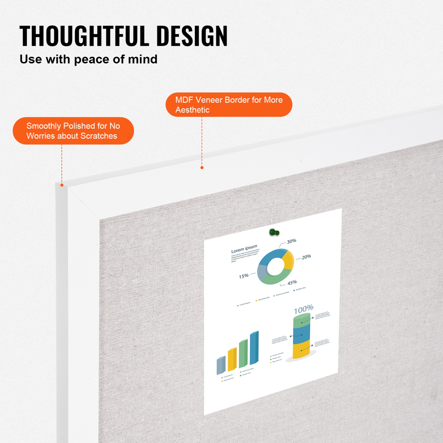 Tableau en liège blanc avec surface en lin de 30 x 20&nbsp;po de VEVOR – Tableau mural élégant pour la maison, l'école,