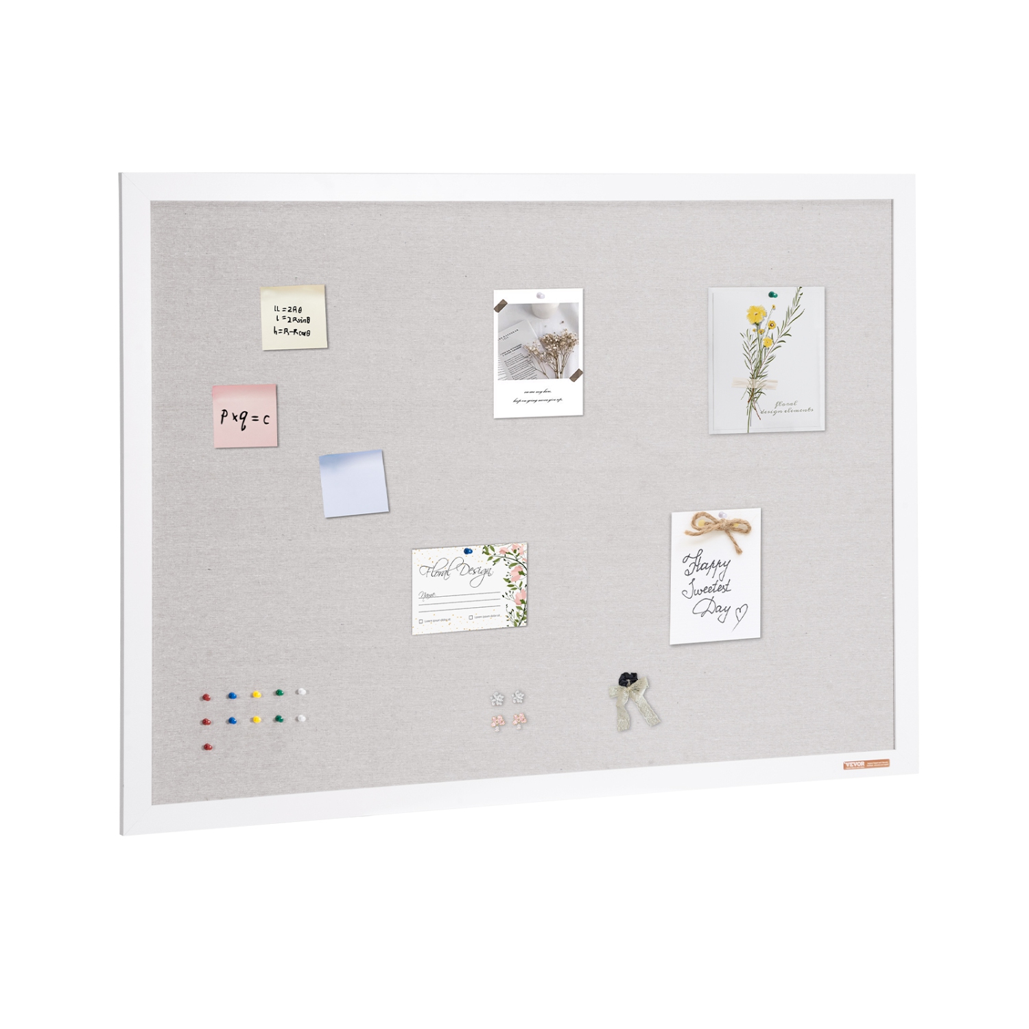 Tableau en liège blanc avec surface en lin de 48 x 36&nbsp;po de VEVOR – Tableau mural élégant pour la maison, l'école et le bureau