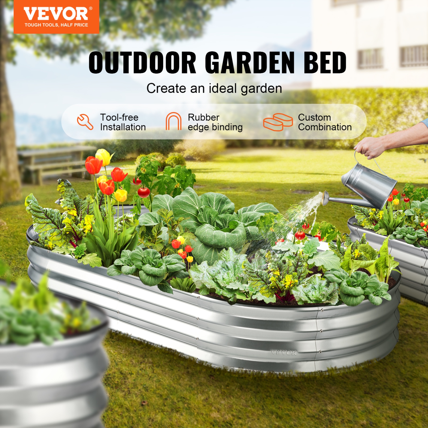 VEVOR Raised Garden Bed, 6 x 3 x 0.9 ft Galvanized Metal Planter Box, Outdoor Planting Boxes with Open Base, for Growing Flowers/Vegetables/Herbs