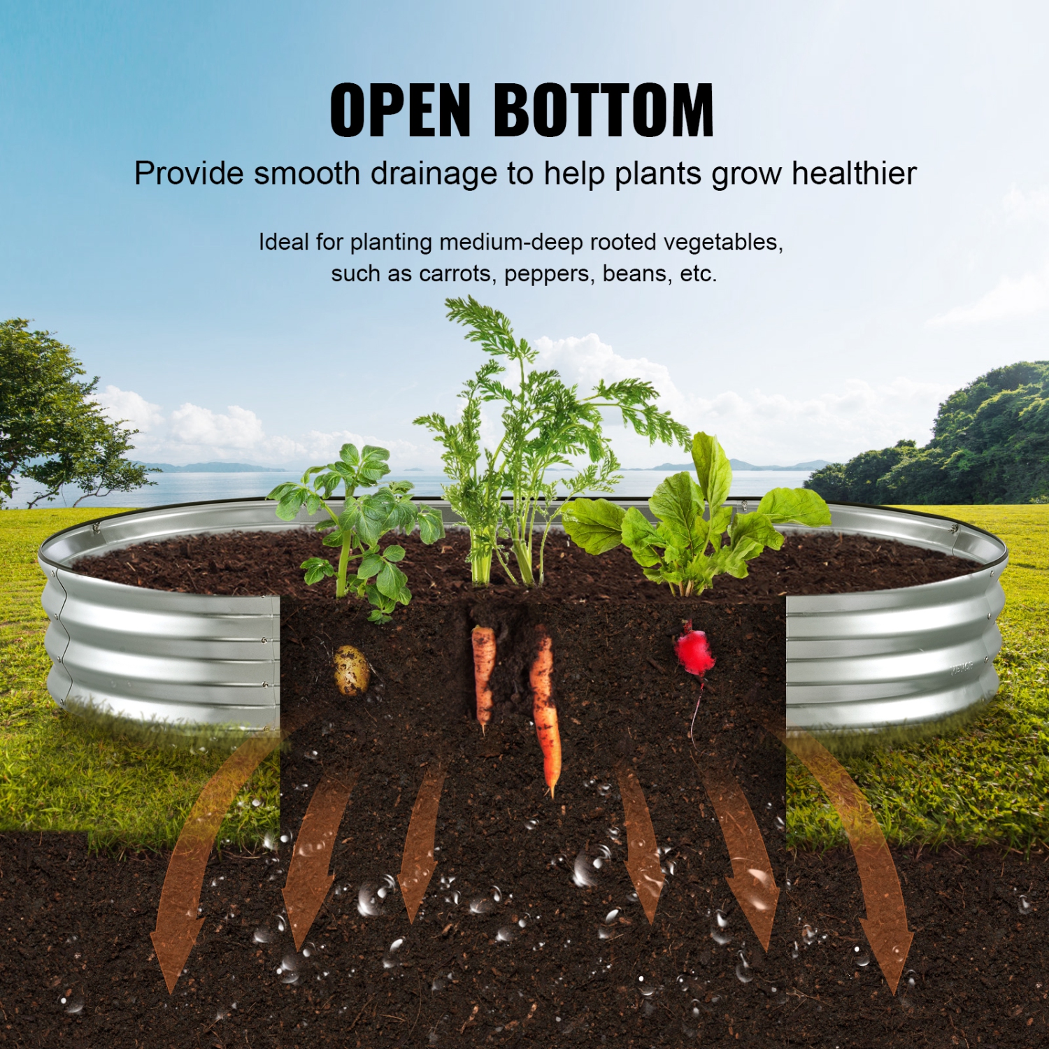 VEVOR Raised Garden Bed, 6 x 3 x 0.9 ft Galvanized Metal Planter Box, Outdoor Planting Boxes with Open Base, for Growing Flowers/Vegetables/Herbs