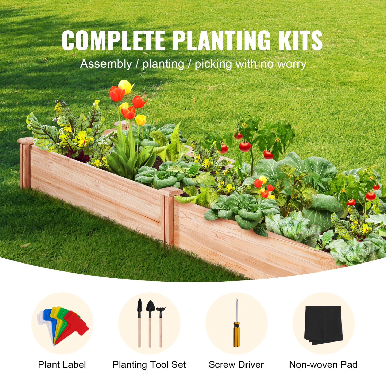 VEVOR Raised Garden Bed, 7.9 x 2 x 0.8 ft Wooden Planter Box, Outdoor Planting Boxes with Open Base, for Growing Flowers/Vegetables/Herbs
