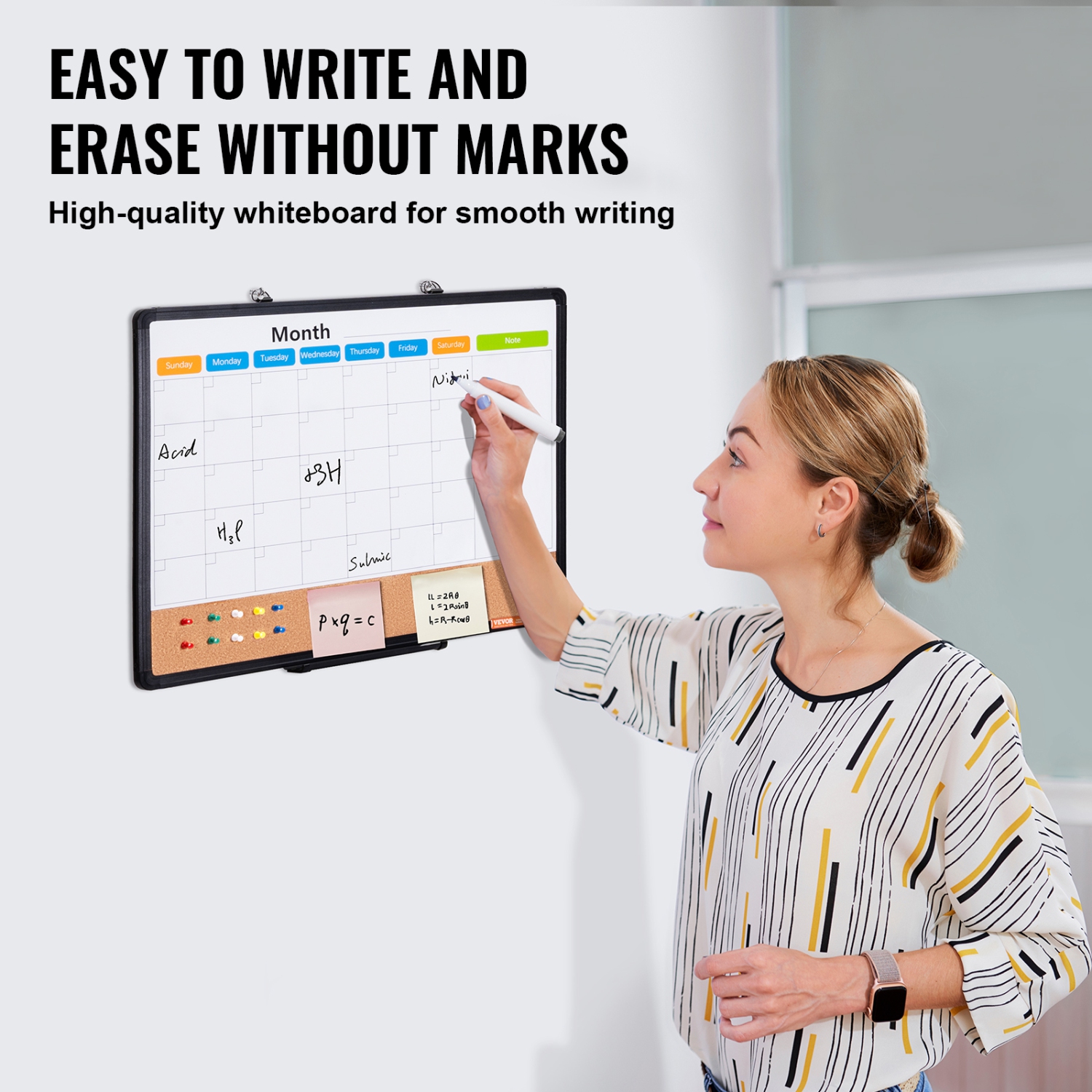 VEVOR 24"x 18" Monthly Calendar Whiteboard & Cork Board Combo with Aluminum Frame – 2-in-1 Magnetic Dry Erase Bulletin Board for Wall Mount