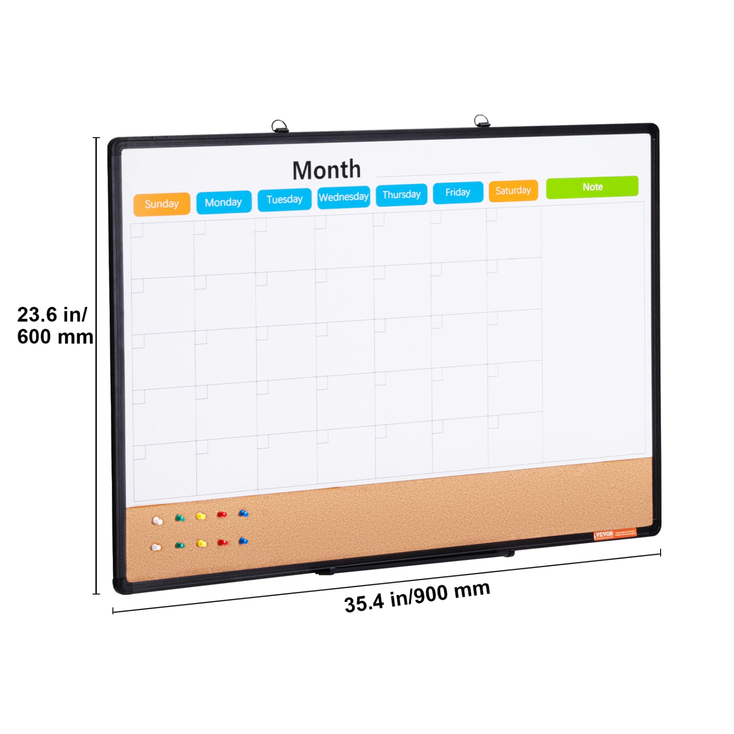 VEVOR 36"x 24" Monthly Calendar Whiteboard & Cork Board Combo with Aluminum Frame – 2-in-1 Magnetic Dry Erase Bulletin Board for Wall Mount