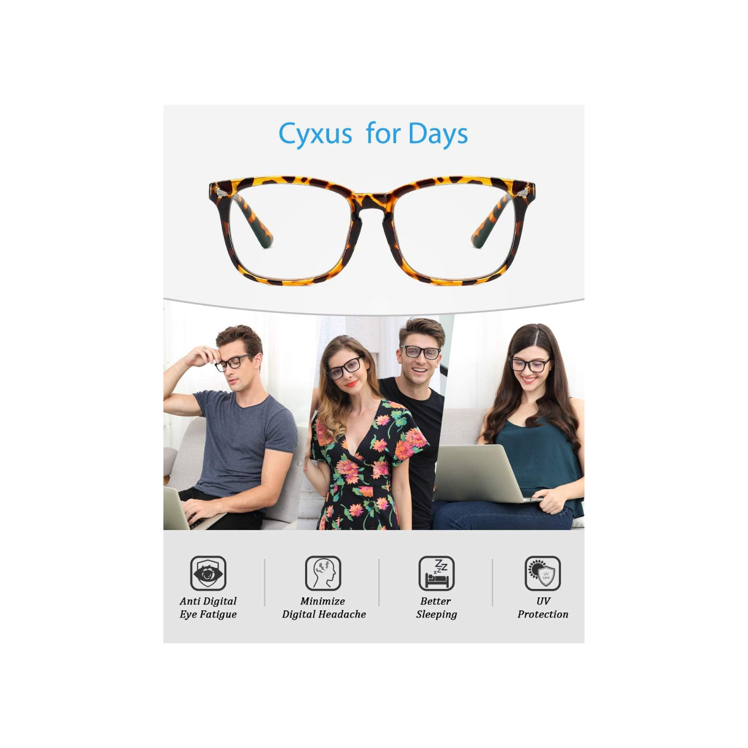 Cyxus Blue Light Glasses for Women, Blue-light Blocking Eyeglasses Men Computer Eyewear Anti Eye Fatigue Square Frame